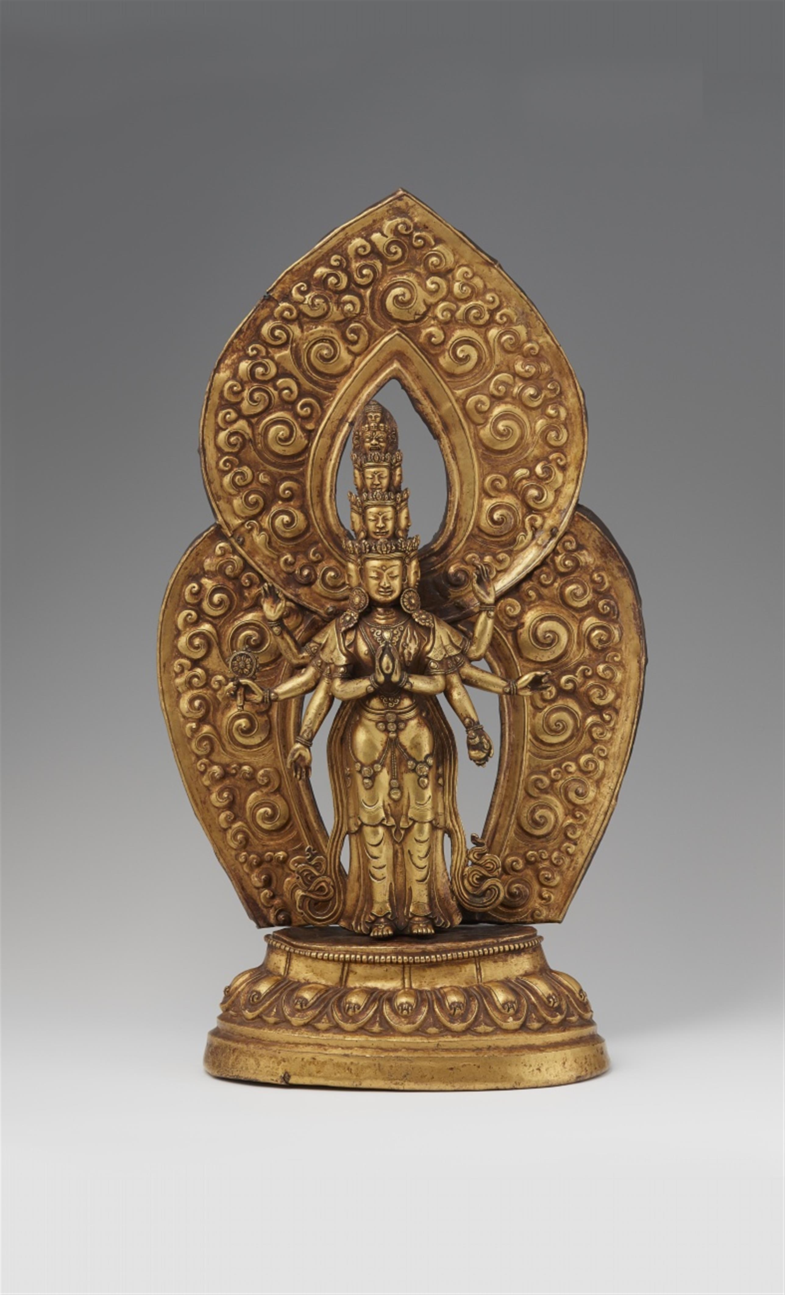 A Sinotibetan gilt bronze figure of Avalokiteshvara. 18th century - image-1