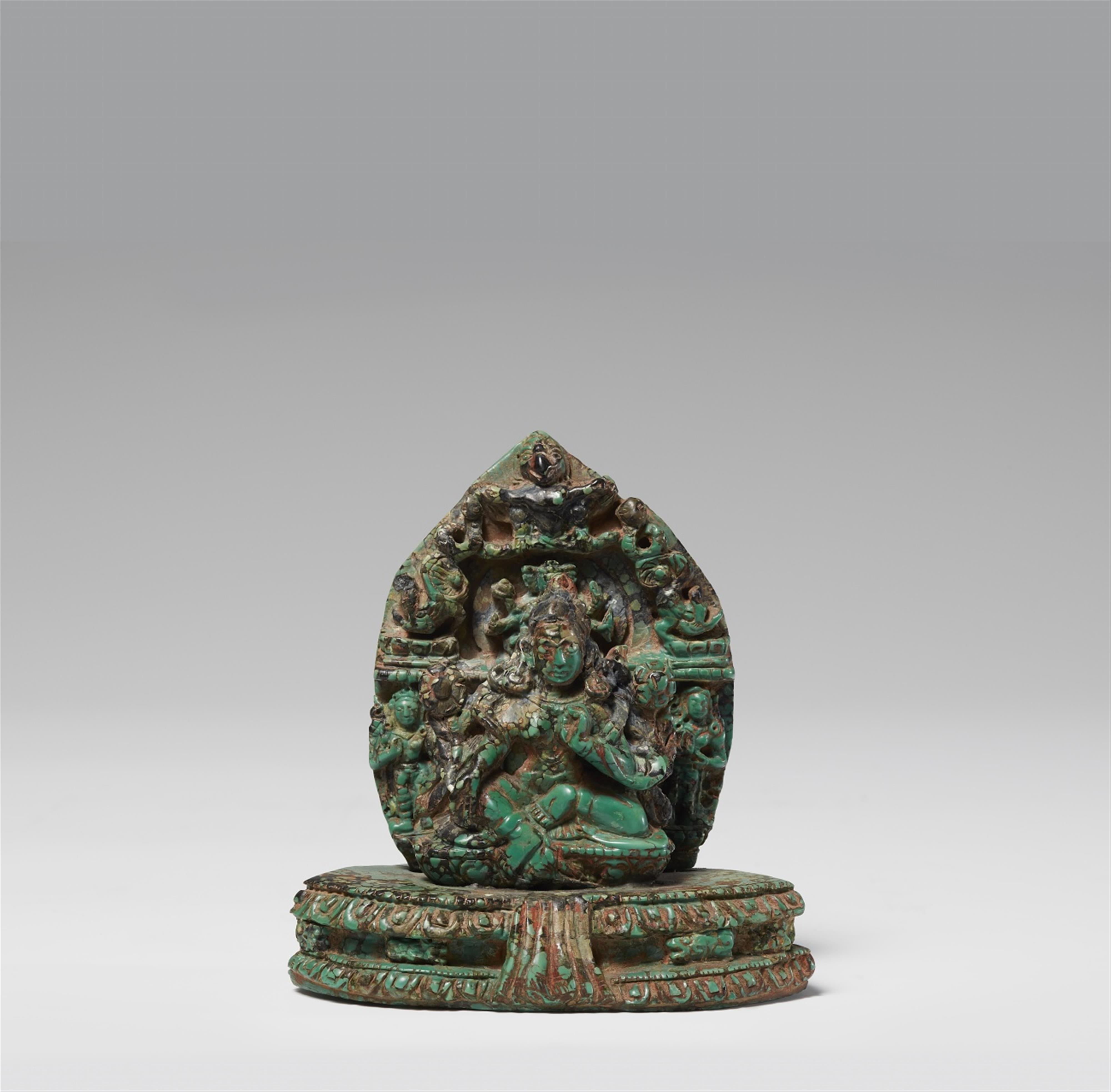 A Tibetan or Nepalese malachite figure of a Green Tara - image-1