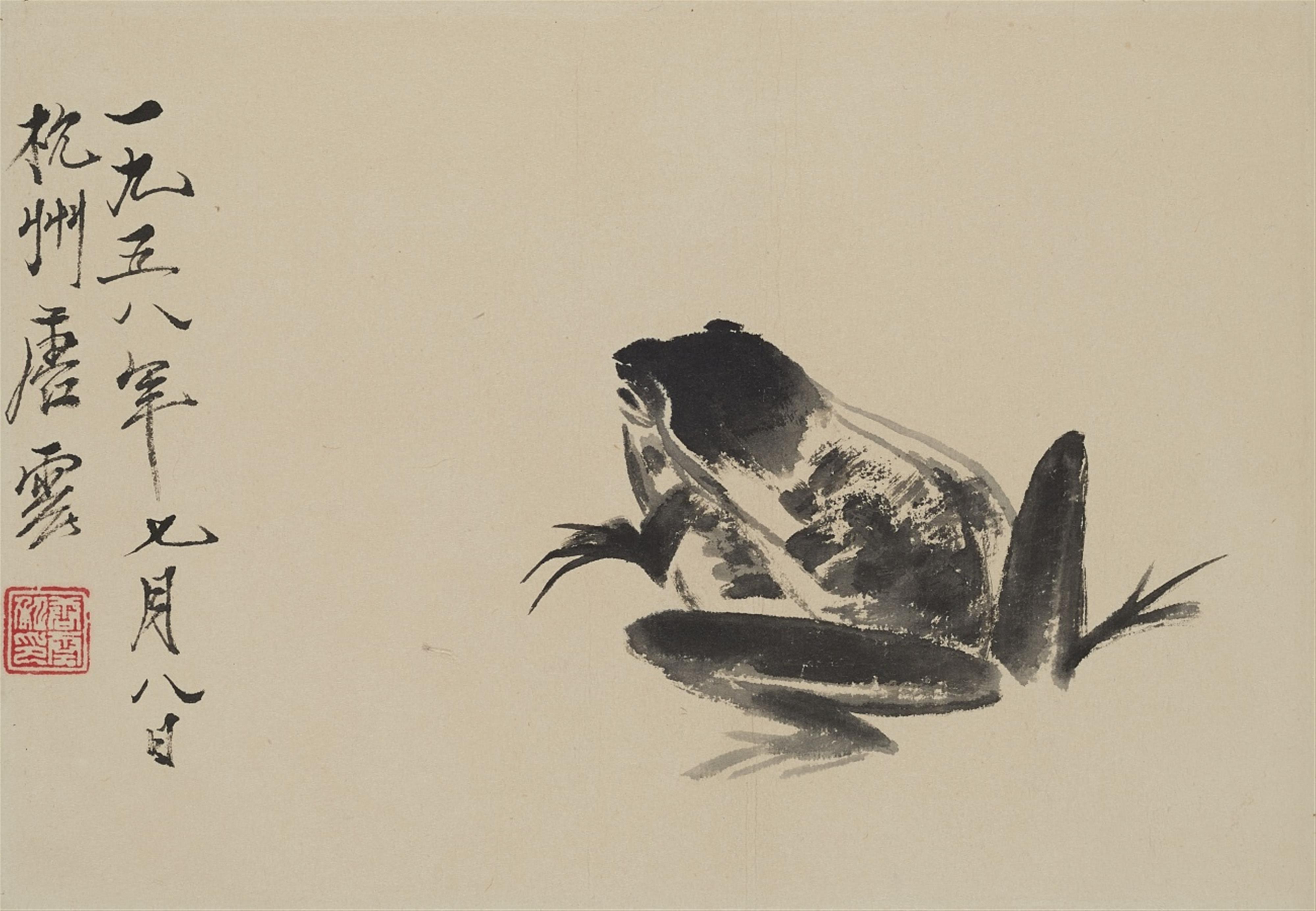 Tang Yun - Leporello-Album mit acht Darstellungen von Pflanzen und Tieren. Jedes Blatt mit Aufschrift, erstes Blatt datiert: 1958, sign.: Tang Yun und Siegel: Tang Yun si yin. Brokatbespan... - image-3