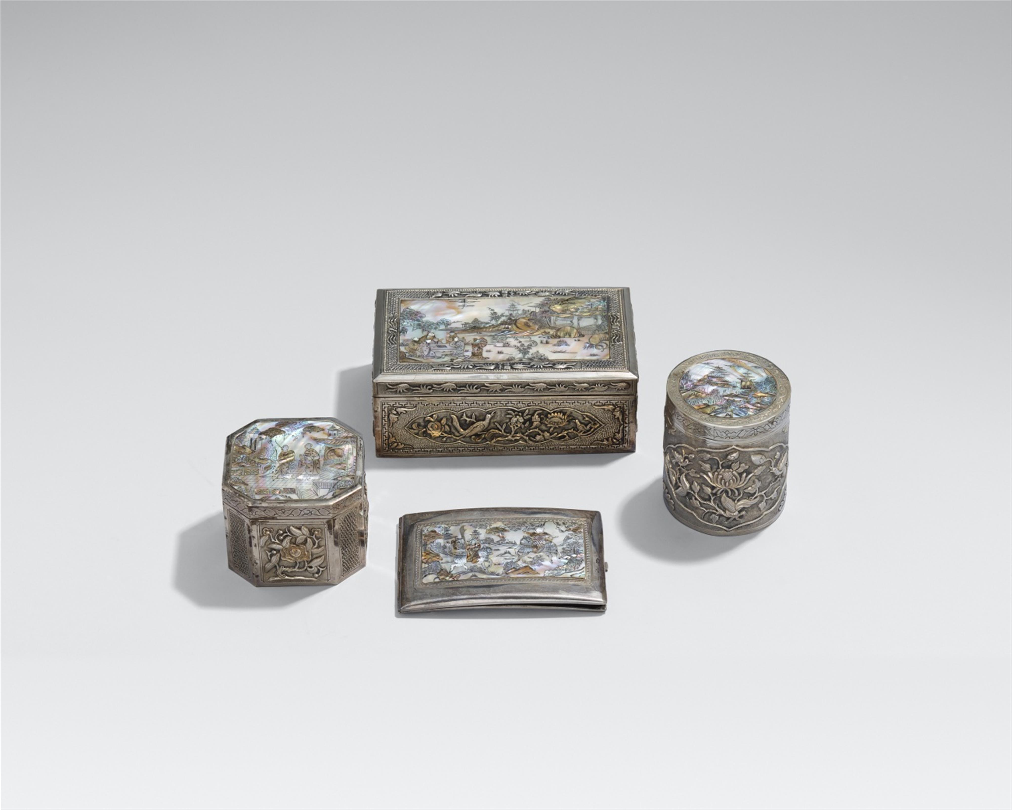 A group of four Vietnamese silver and mother-of-pearl boxes. Early 20th century - image-1