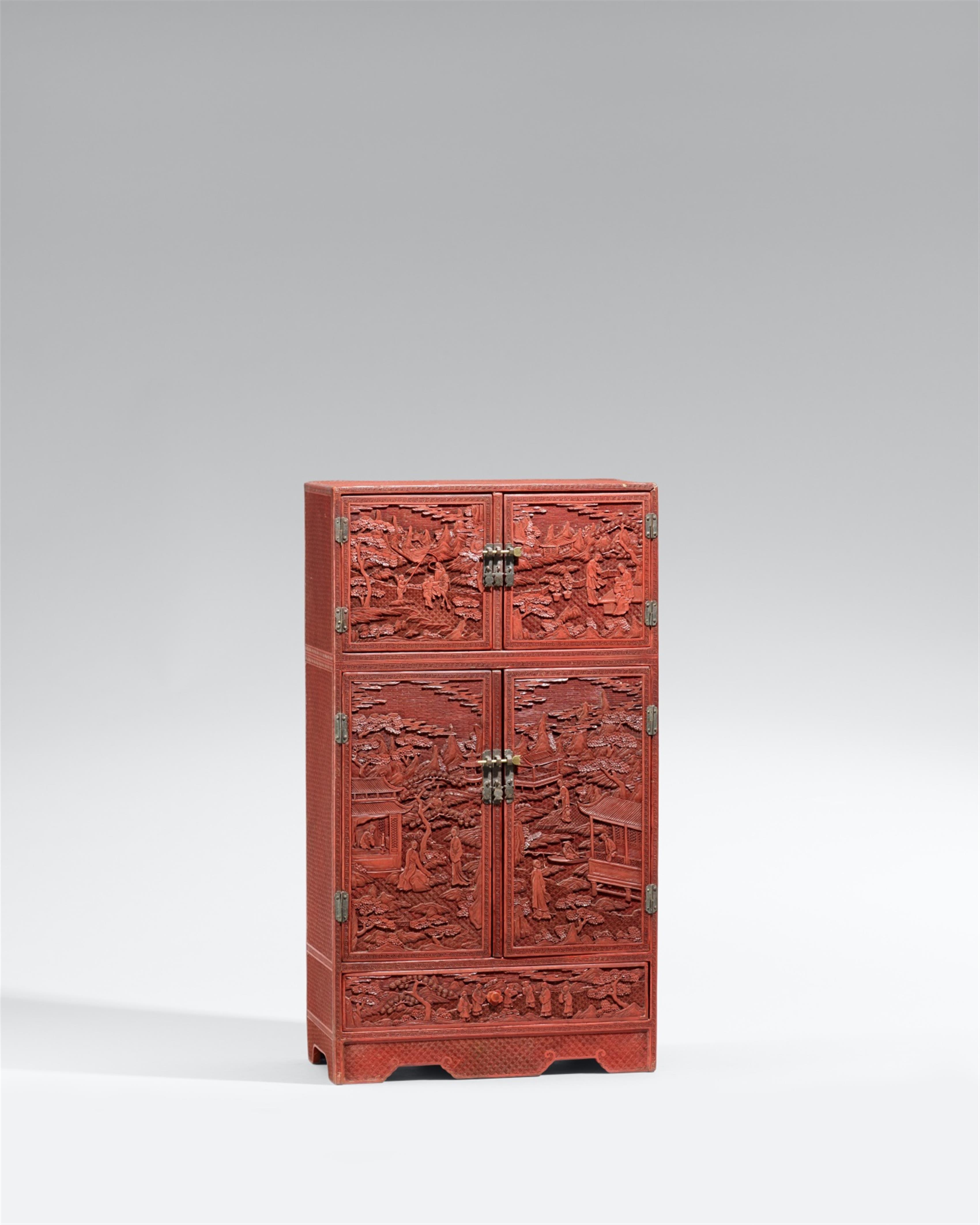 A miniature cabinet, kang. Carved red lacquer. 18th century - image-1