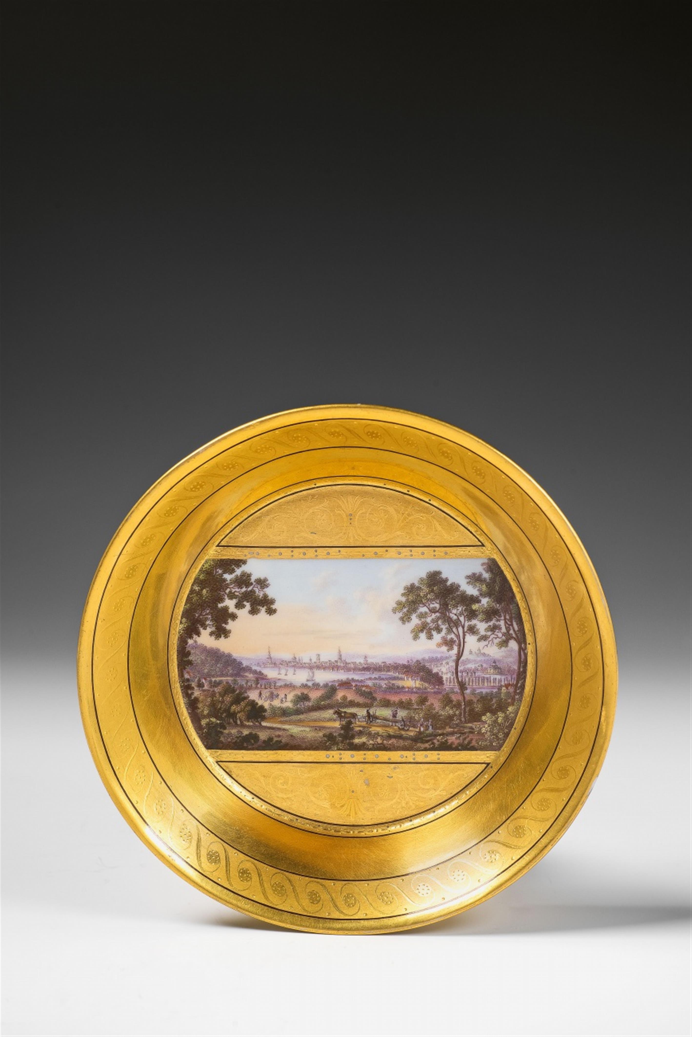 A Berlin KPM porcelain saucer with a view of Potsdam seen from Glienicker Castle - image-1