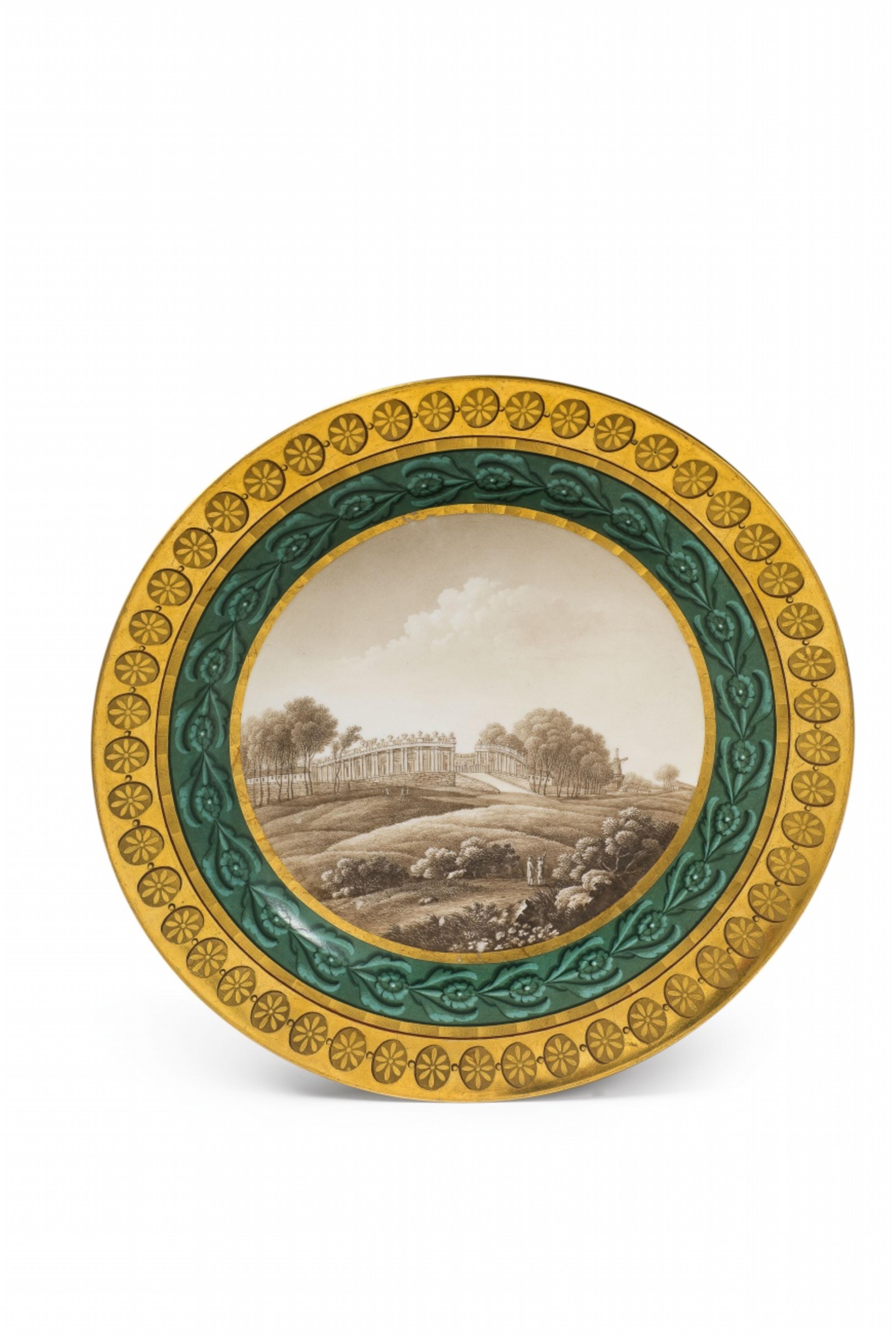 A Berlin KPM porcelain plate with a view of the colonnades at Sanssouci - image-1