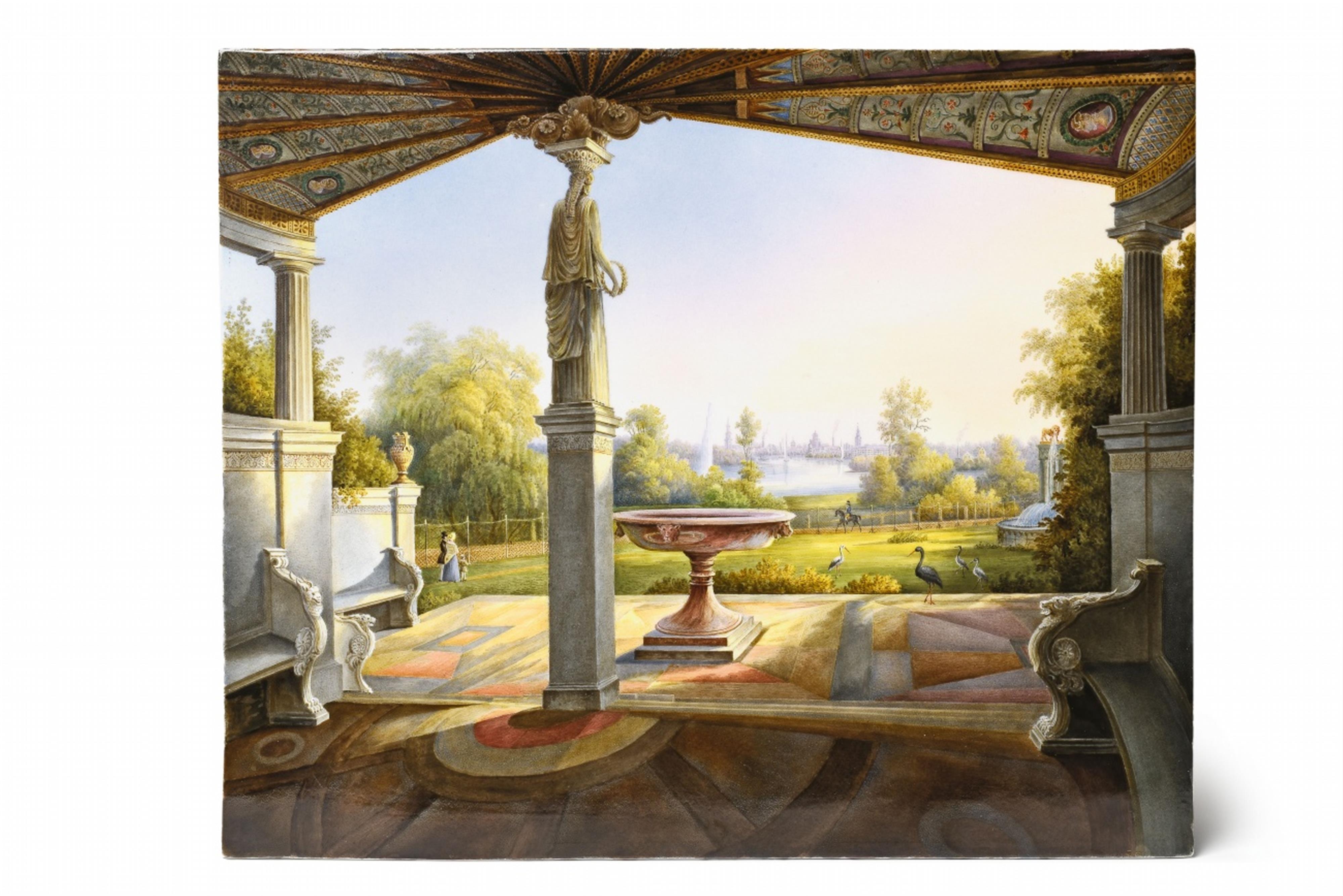 A Berlin KPM porcelain plaque with the view from Prince Carl's terrace in Klein Glienicke - image-1