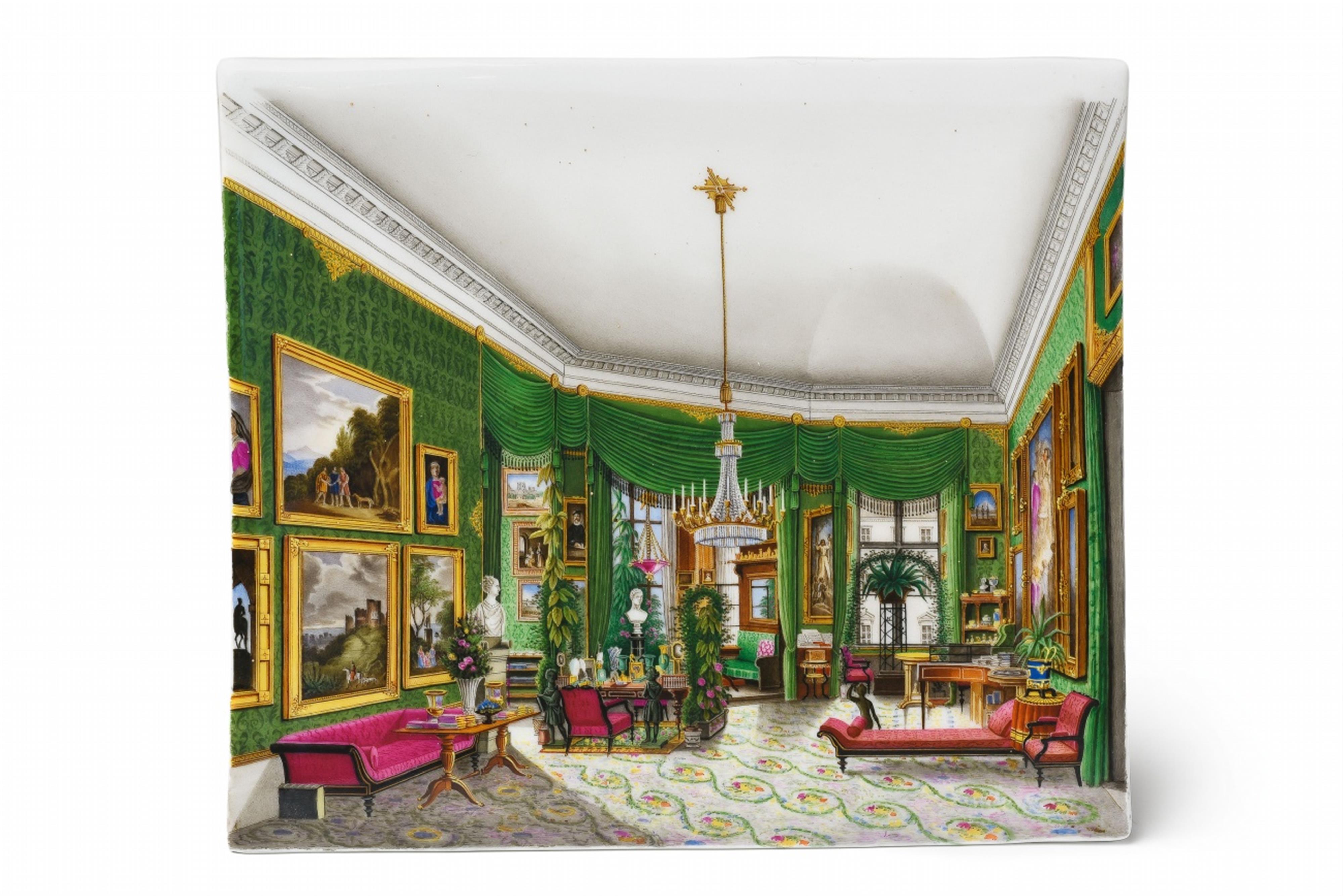 Porzellanbild mit Ansicht des grünen Wohnzimmers von Königin Elisabeth - image-1