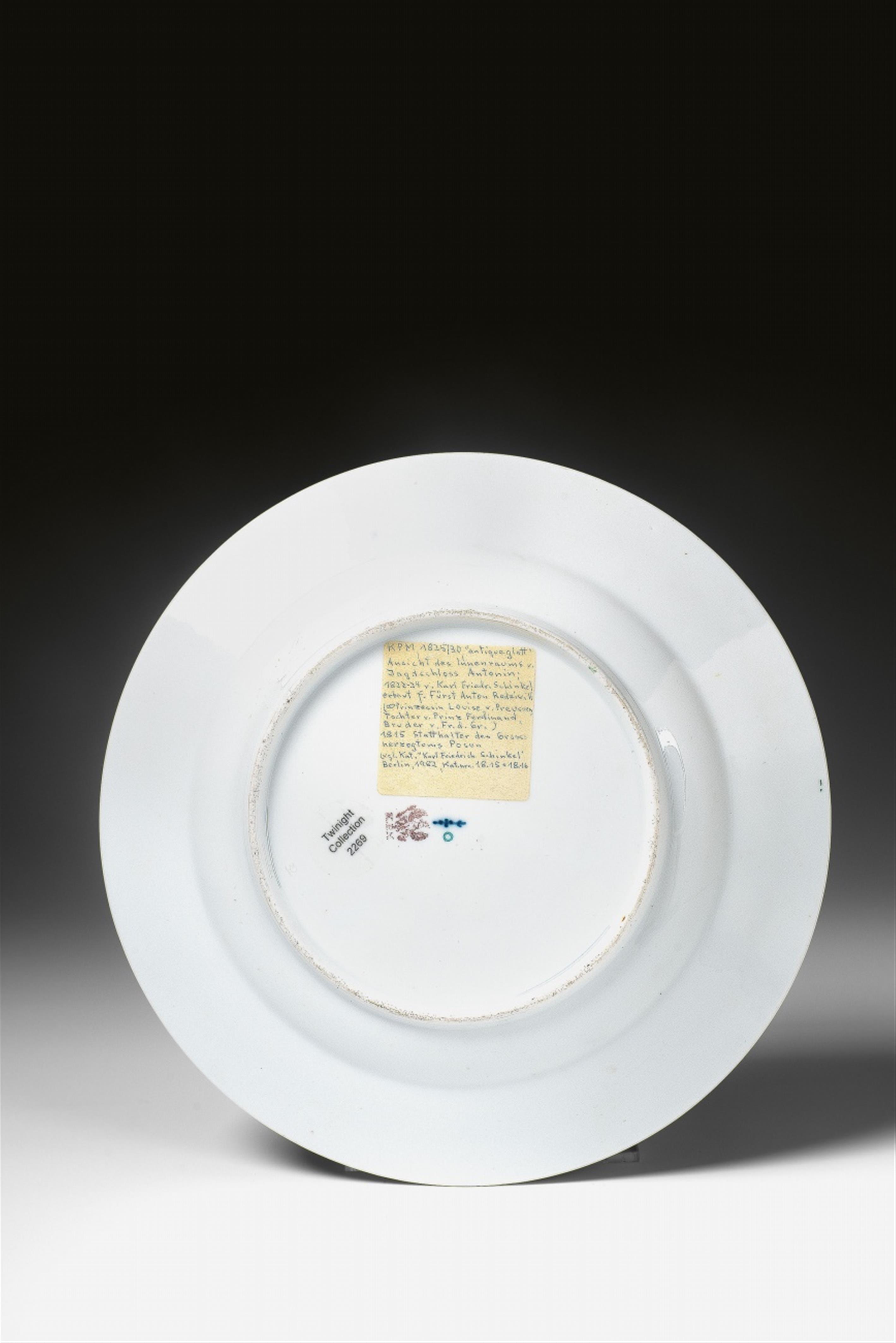 A Berlin KPM porcelain plate with a view of the great hall in Antonin Jagdschloss - image-2