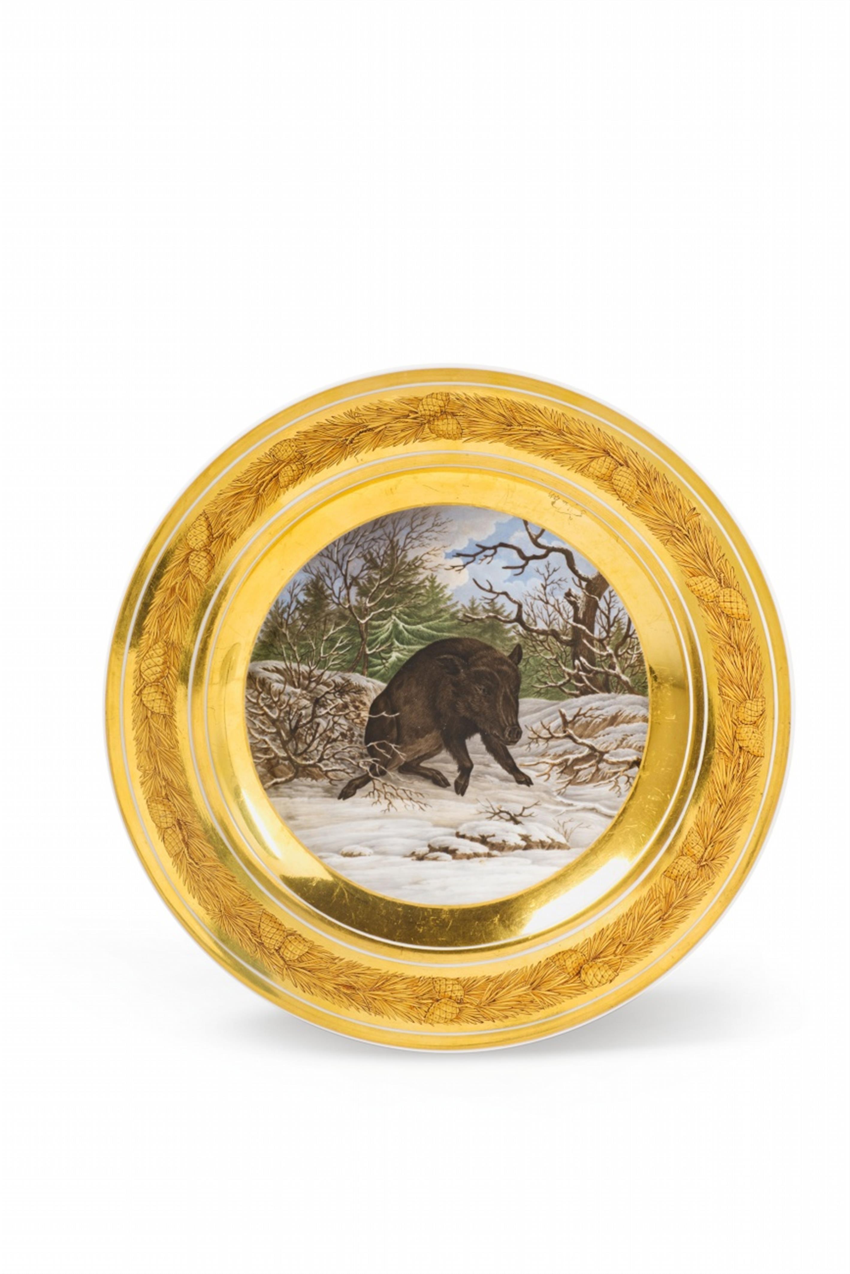 A Berlin KPM porcelain plate with a hunting scene - image-1