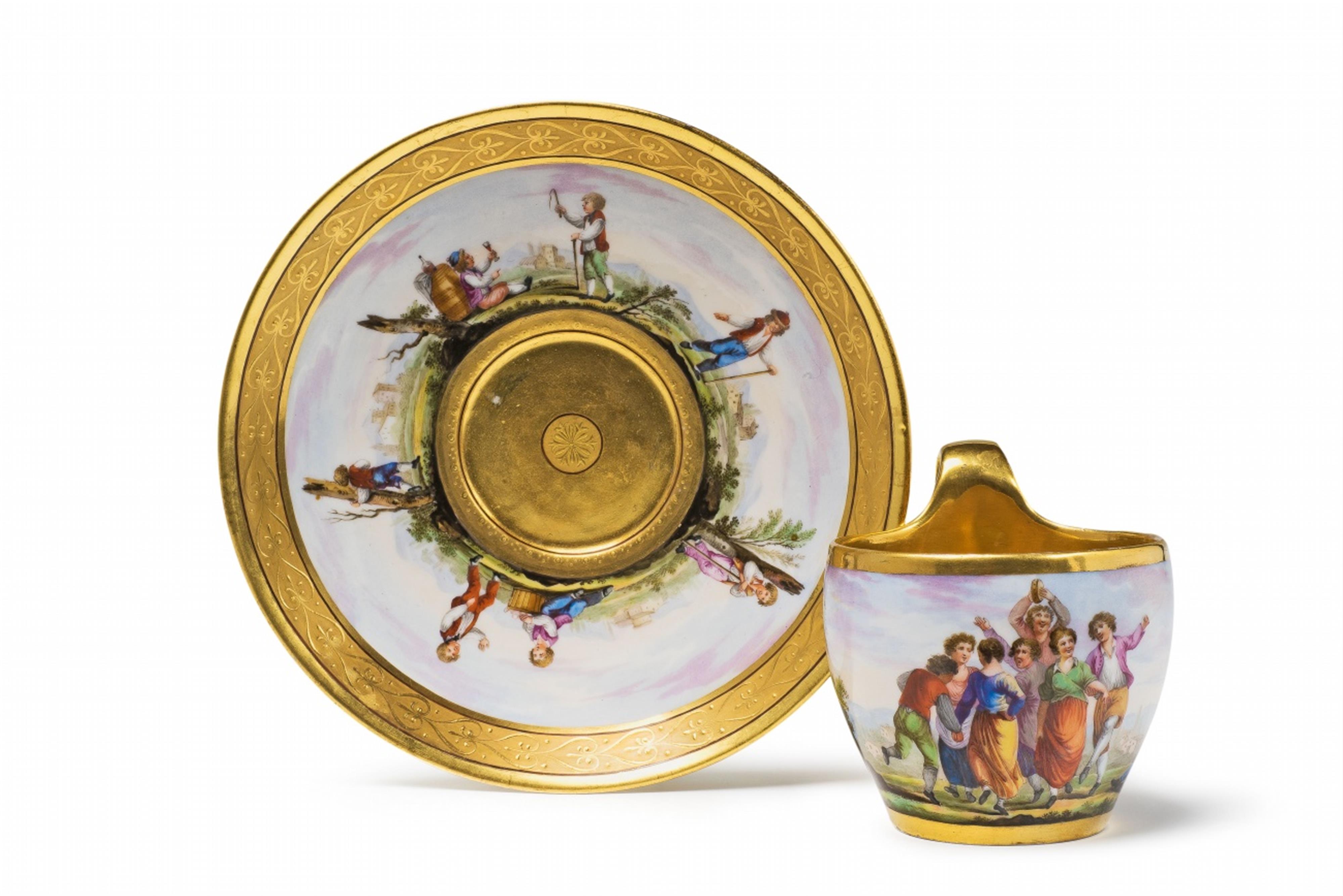 A Berlin KPM porcelain cup with Italian dancers - image-1