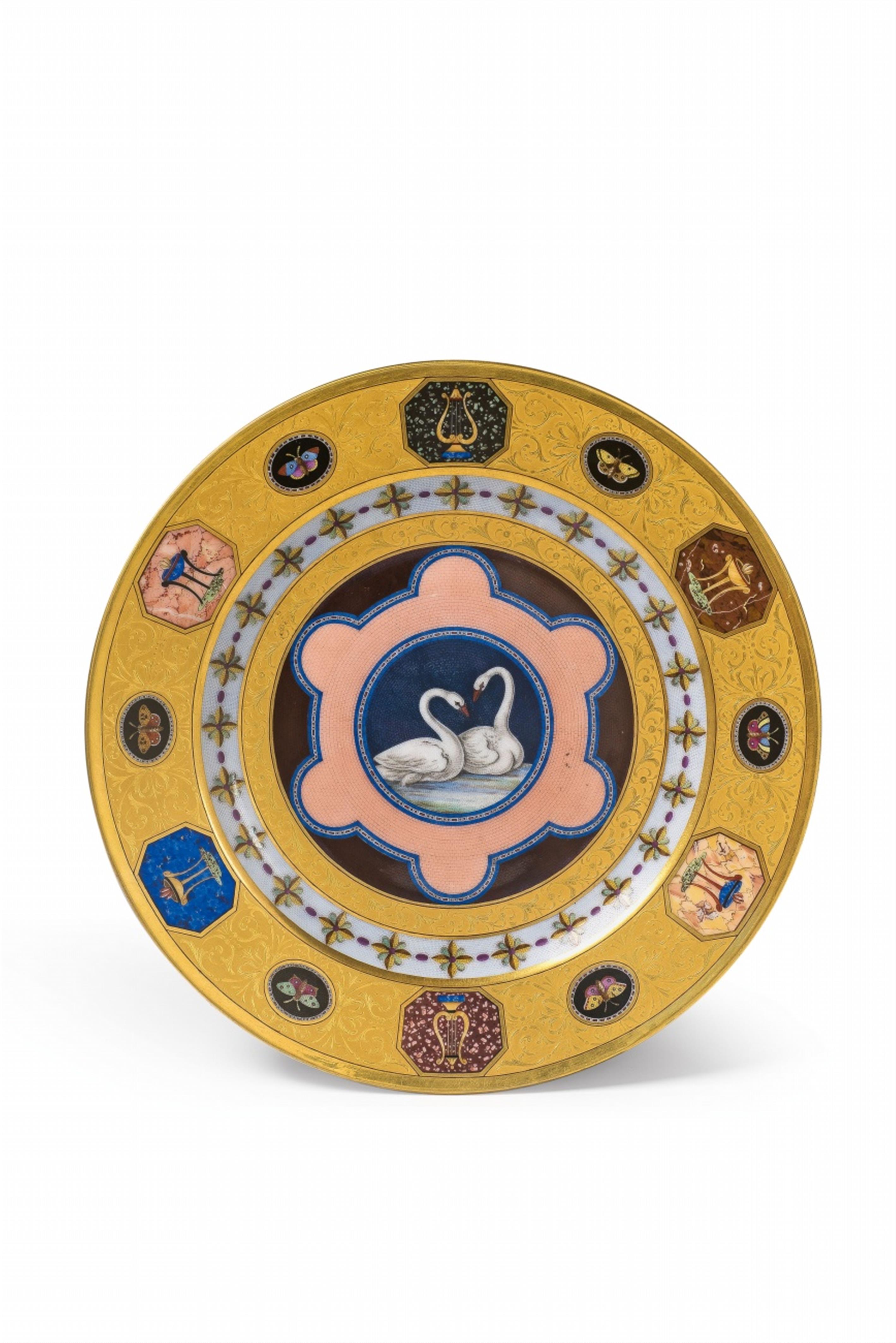 A Berlin KPM porcelain plate with painted micromosaic swans - image-1