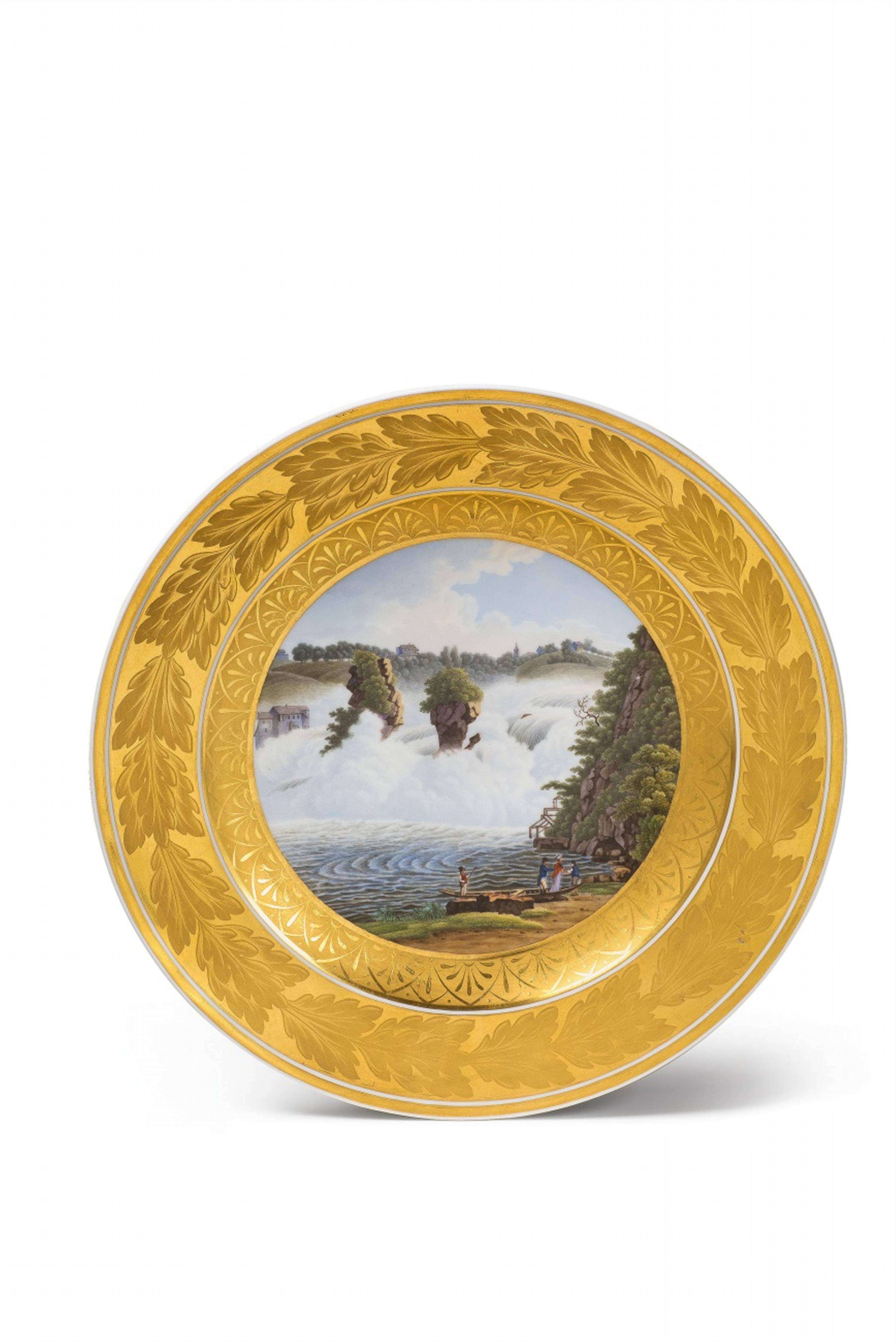 A Berlin KPM porcelain plate with a view of the waterfall at Schaffhausen - image-1