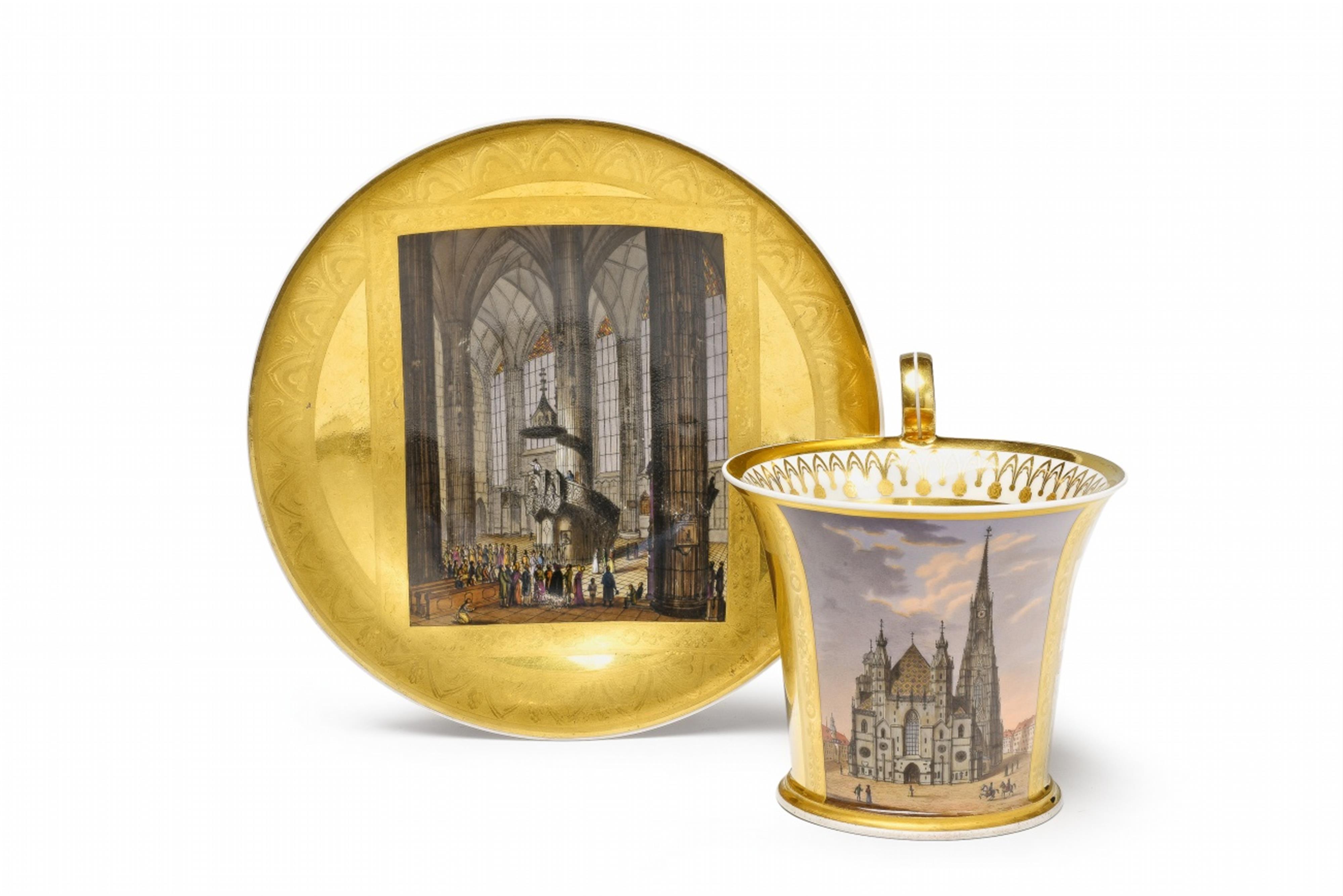 A Niedermayer porcelain cup and saucer with views of St. Stephen's Cathedral - image-1