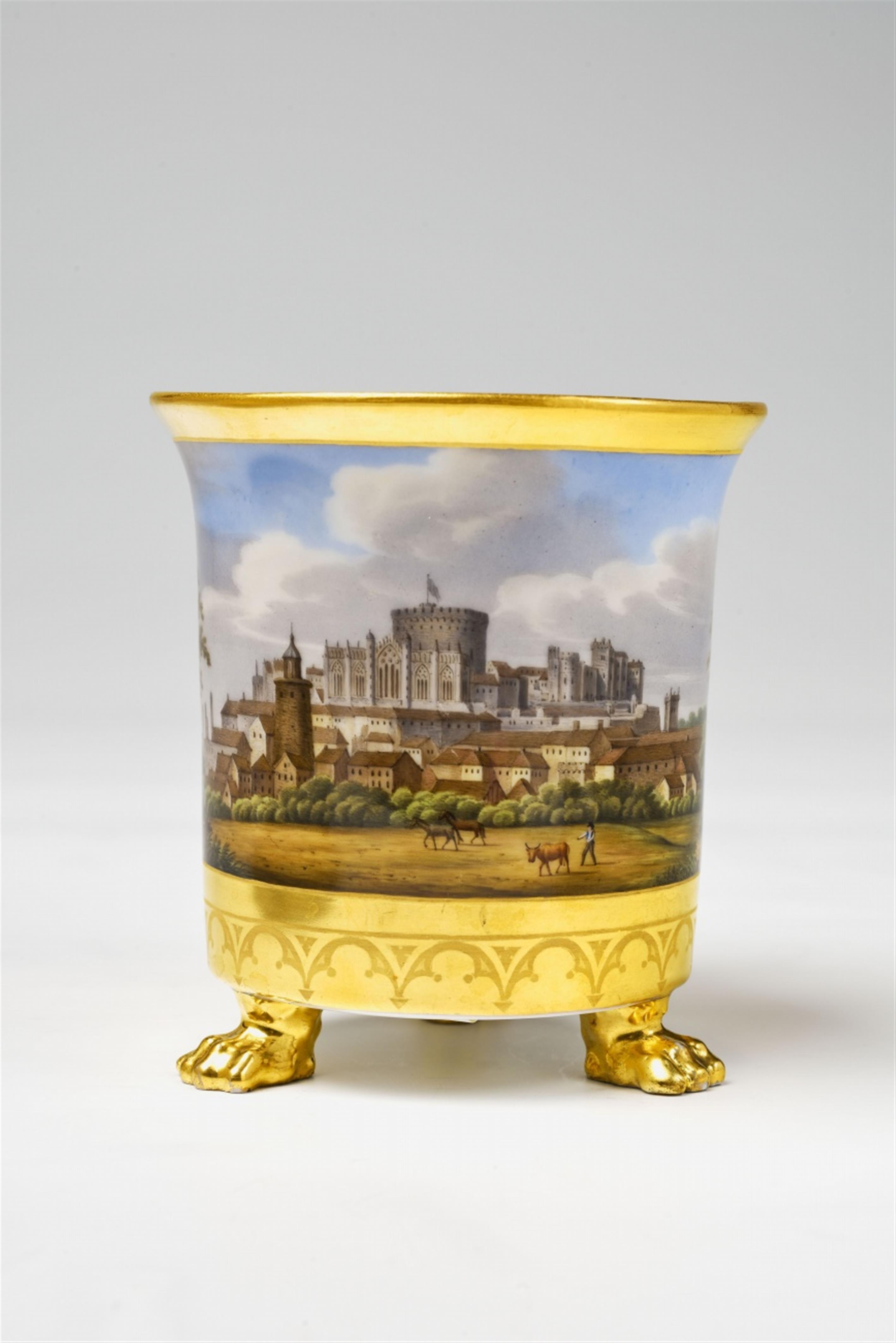 A Berlin KPM porcelain cup and saucer with views of Windsor Castle - image-3