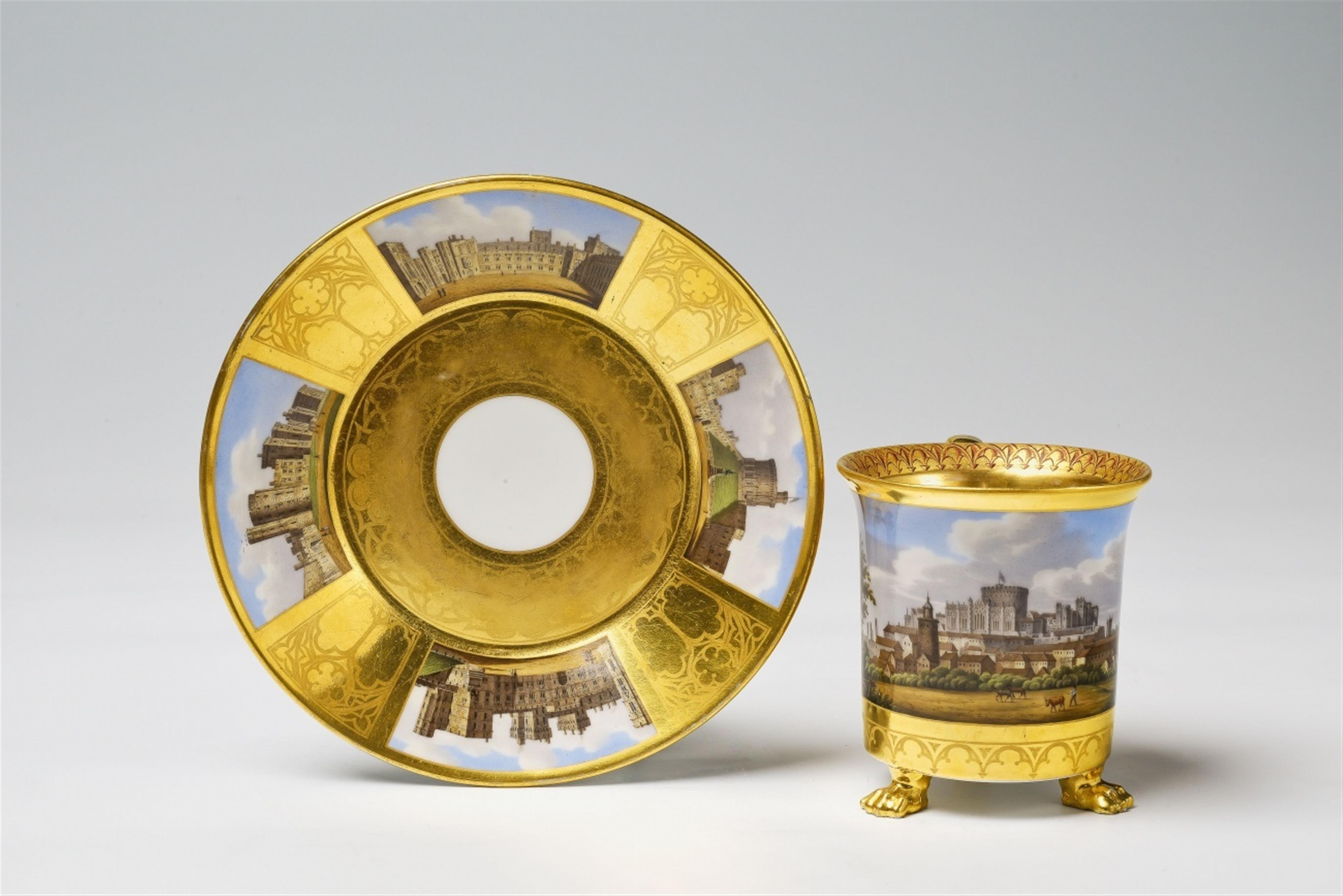 A Berlin KPM porcelain cup and saucer with views of Windsor Castle - image-1