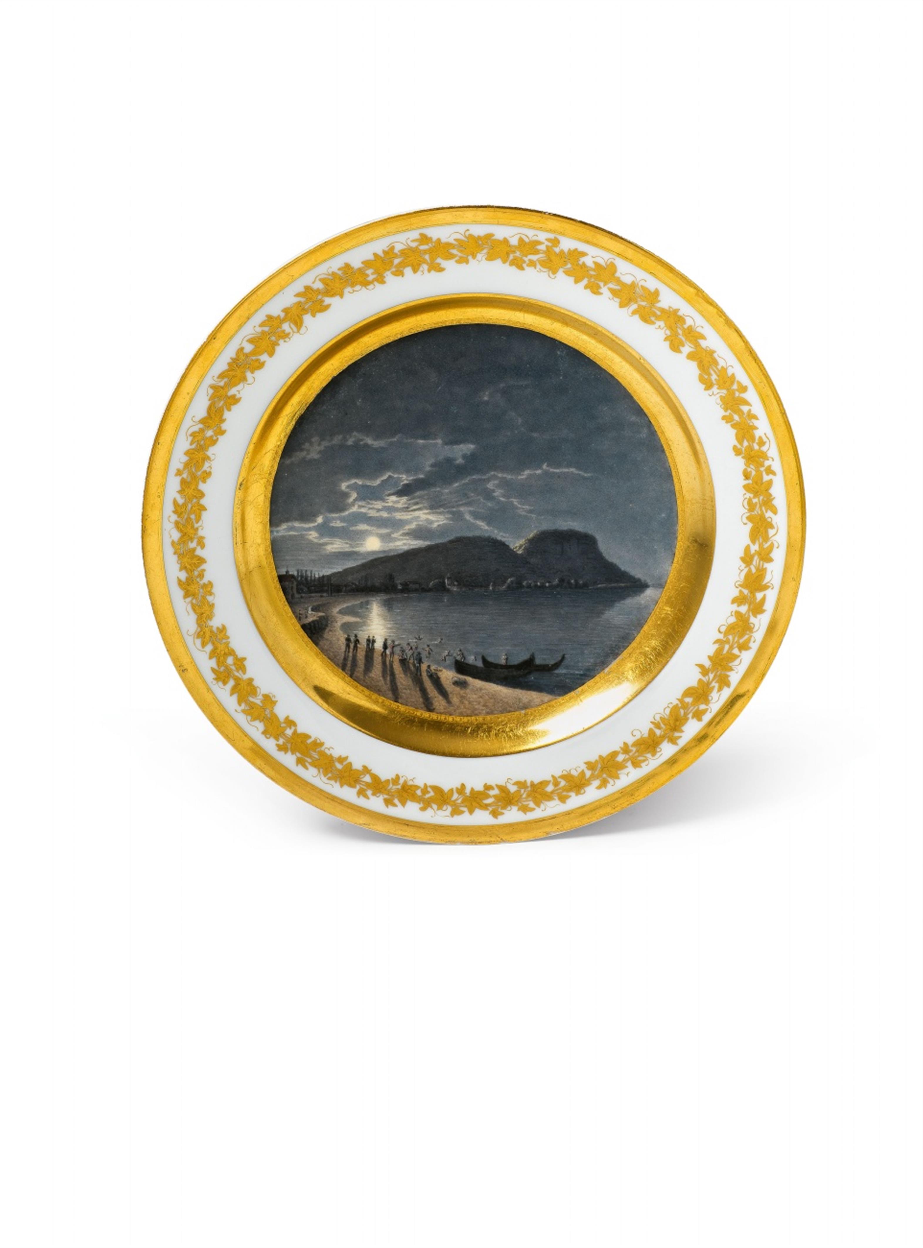 A rare Meissen porcelain plate with a view of Garda by moonlight - image-1