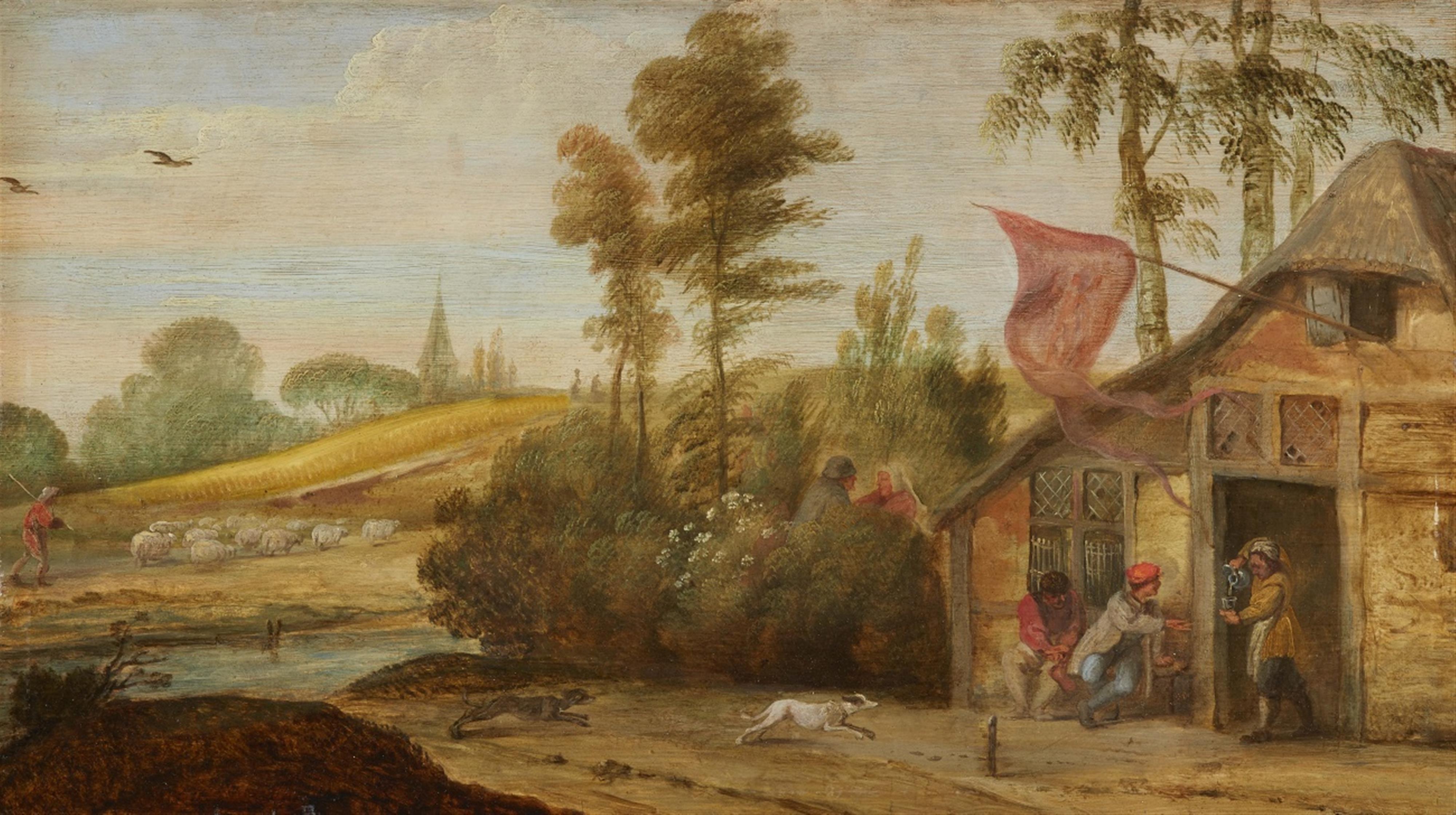 David Teniers d. J., Nachfolge - Landschaft mit Wirtshaus und Schafherde - image-1
