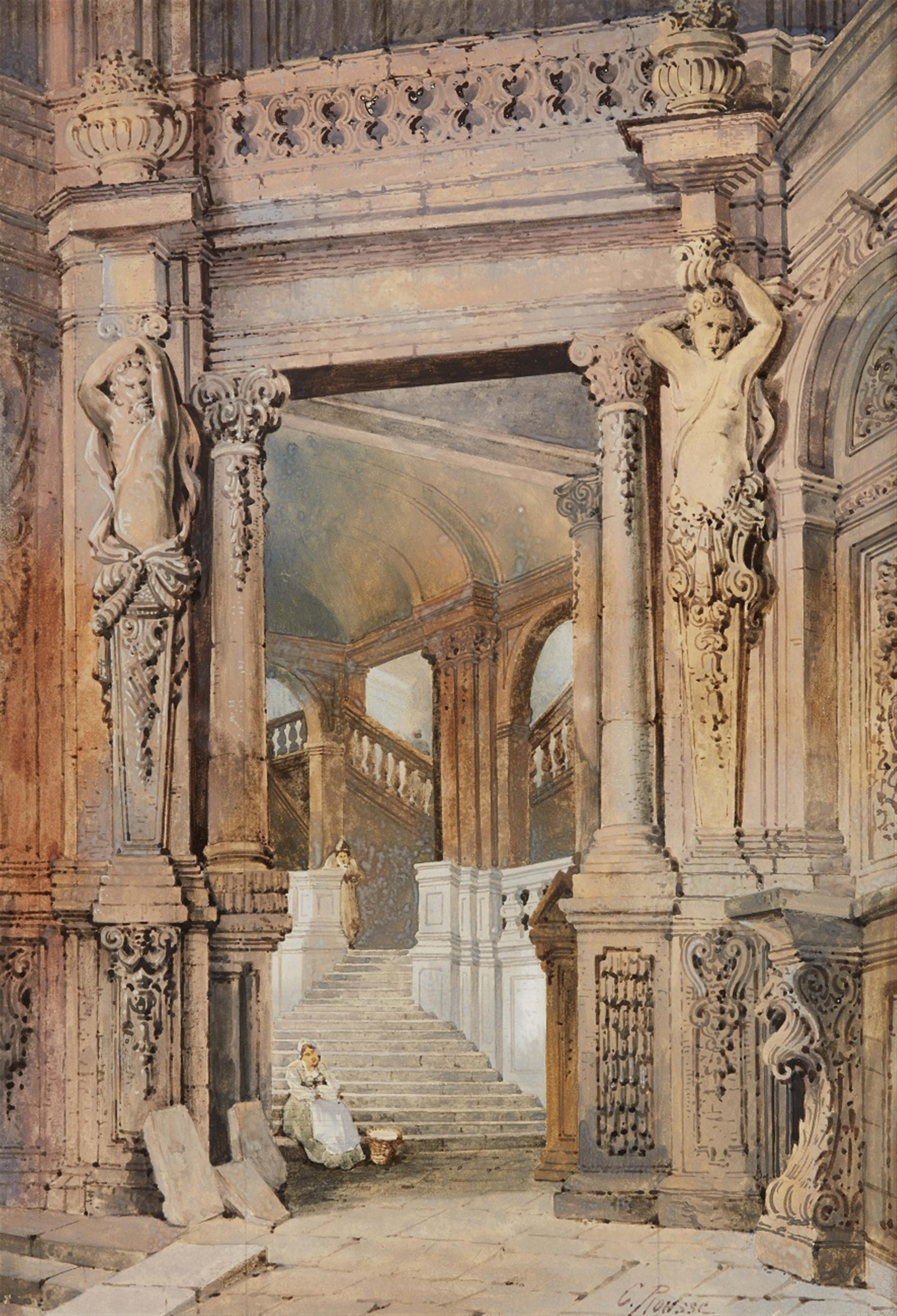 Charles Rousse - The Staircase in the Wallpavillon of the Zwinger in Dresden - image-1
