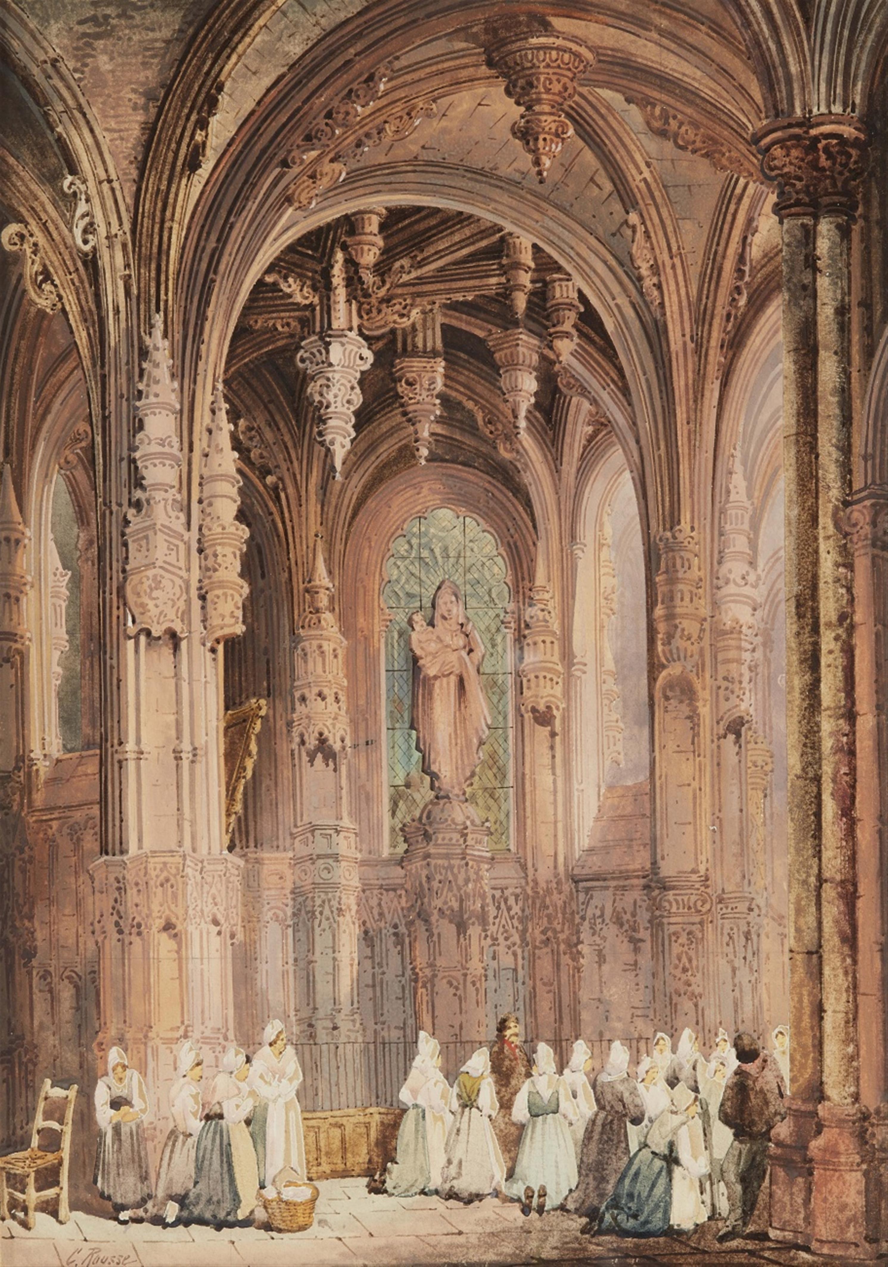 Charles Rousse - Church Interior with Women at Prayer - image-1