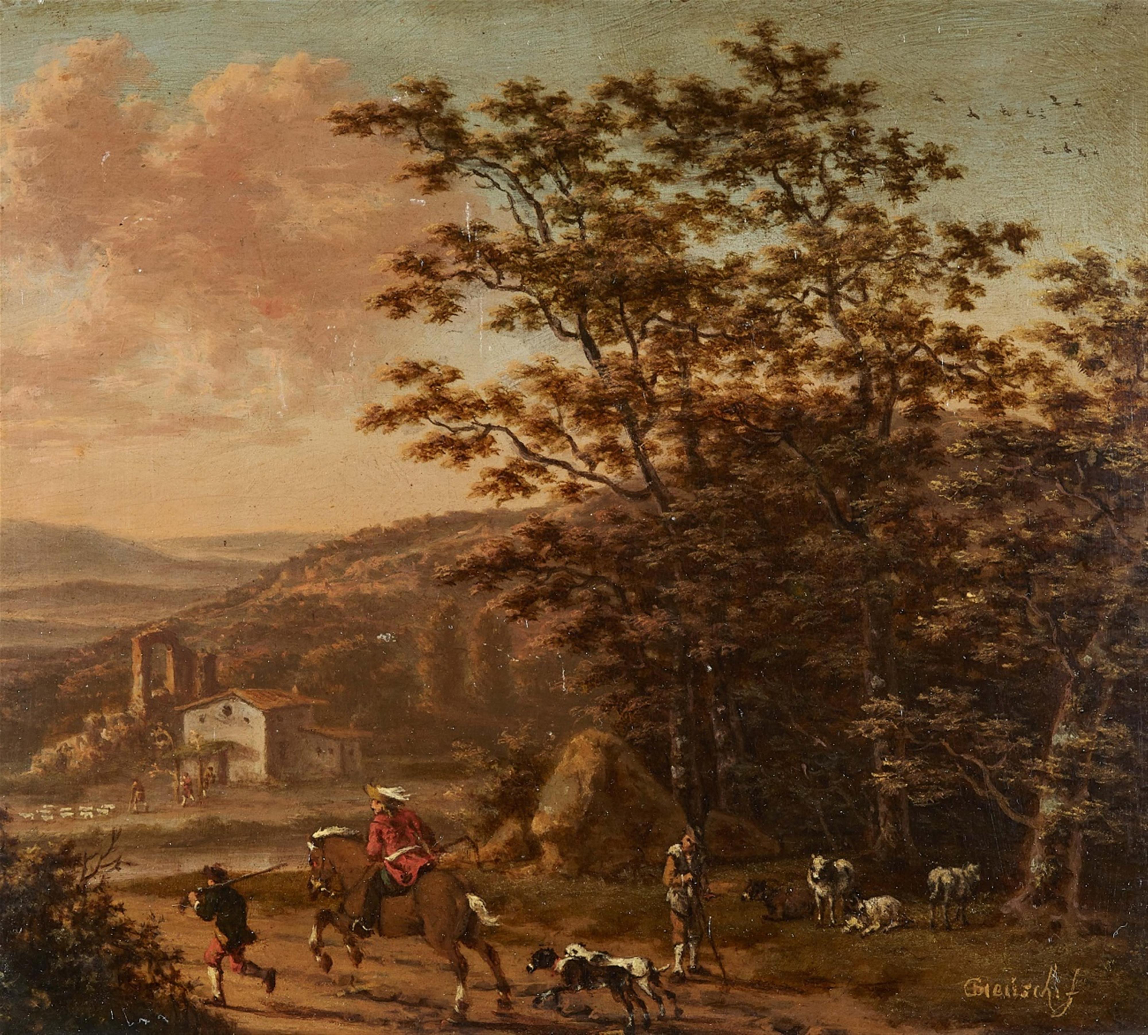 Willem de Heusch, Umkreis - Südliche Landschaft mit Reiter und Hirte - image-1