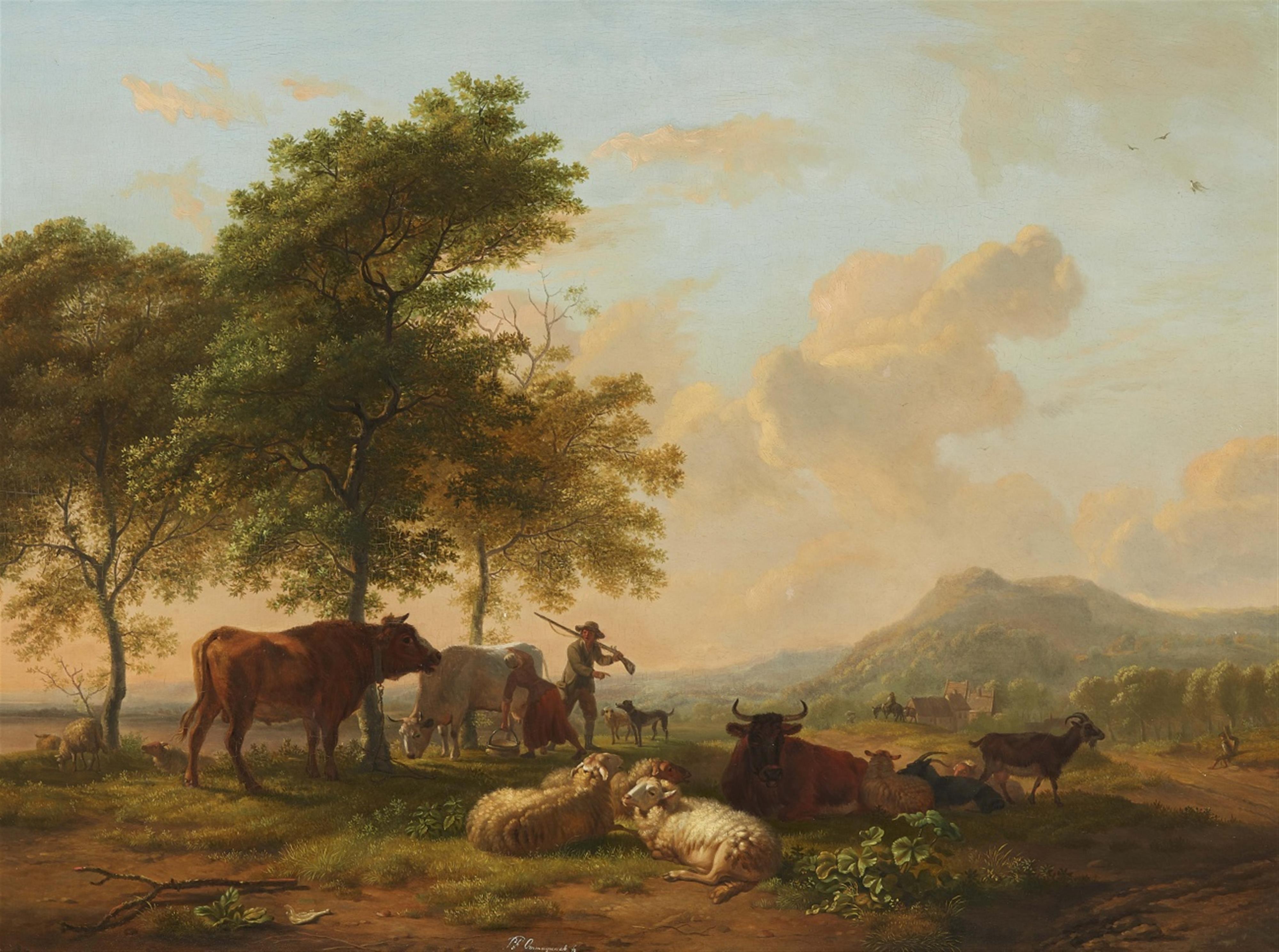 Balthasar Paul Ommeganck - Landscape with a Herd of Cattle, a Maid, and a Hunter - image-1