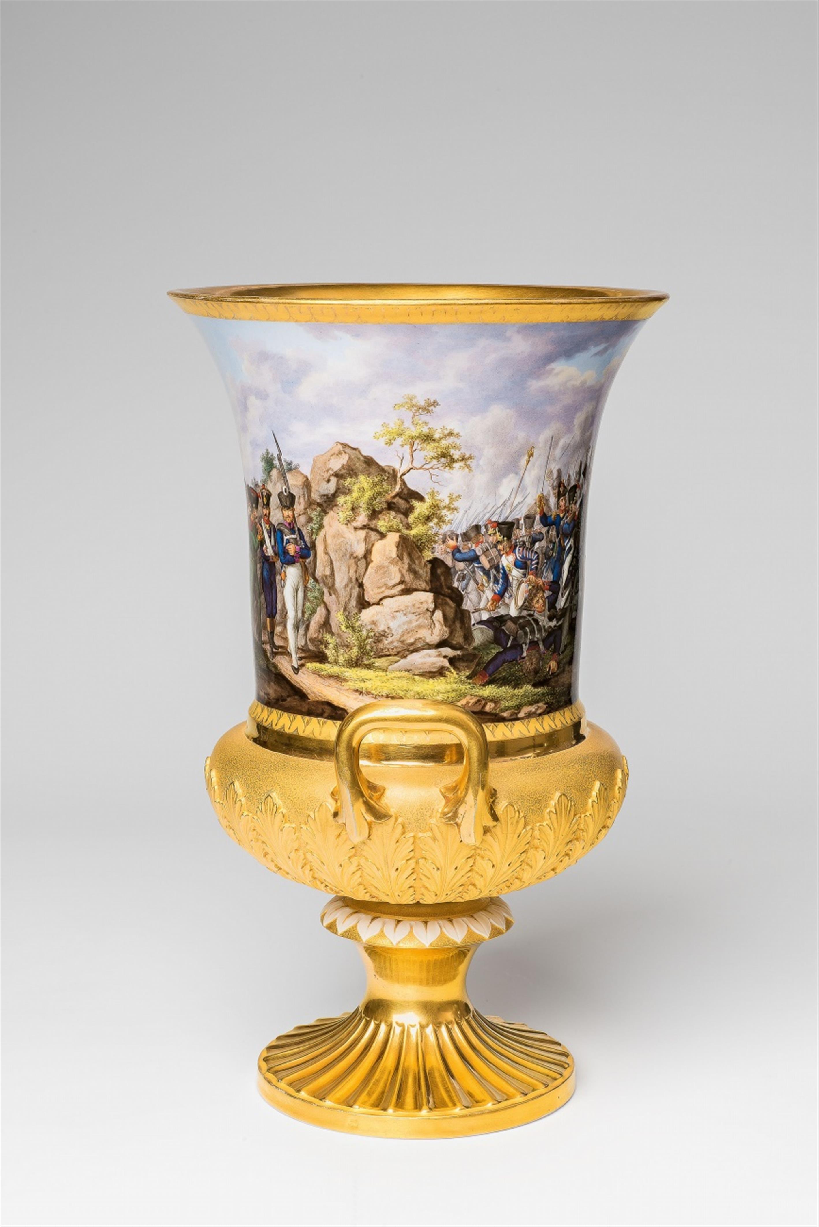 A Meissen porcelain krater form vase with scenes from the German Campaign - image-3