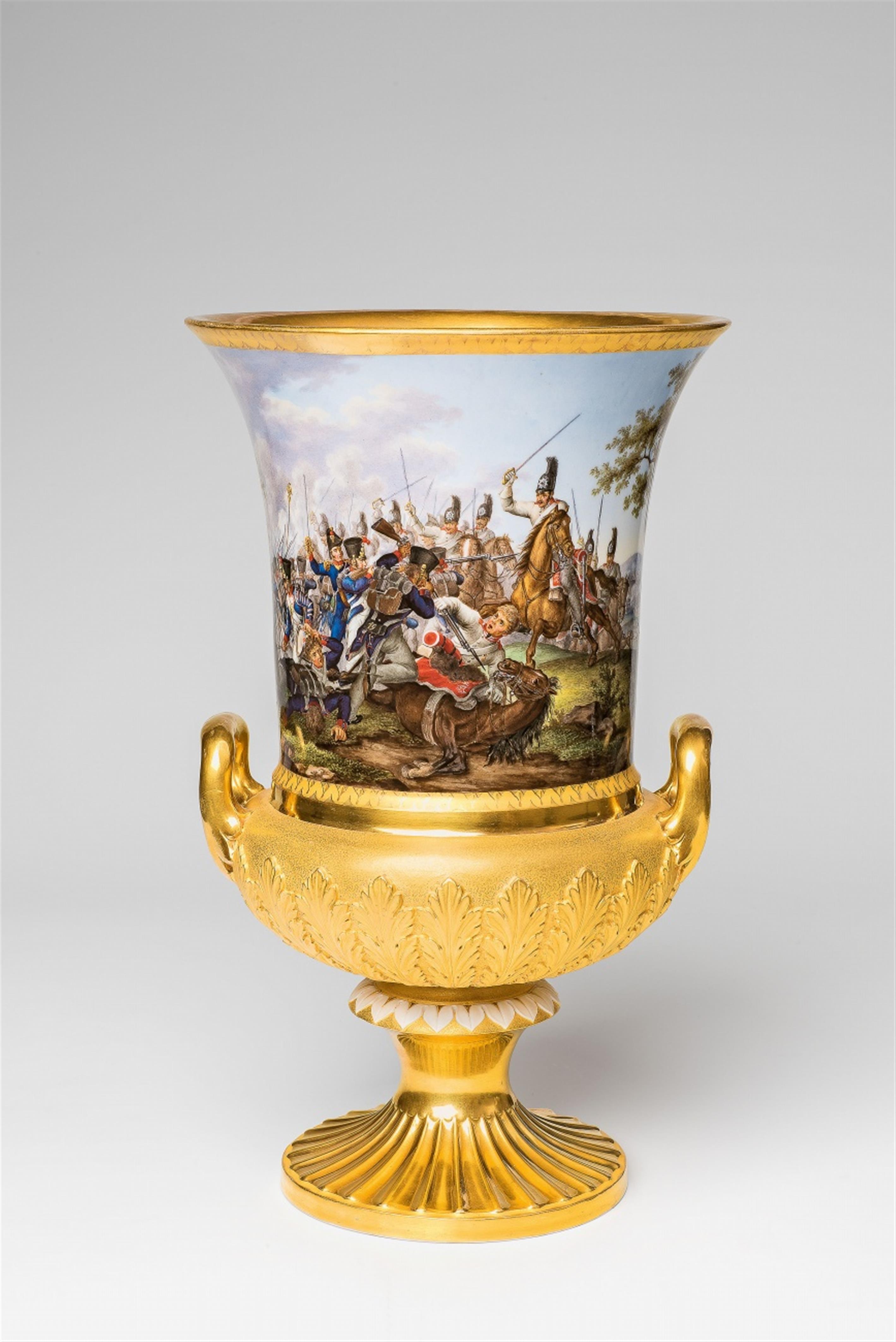 A Meissen porcelain krater form vase with scenes from the German Campaign - image-4