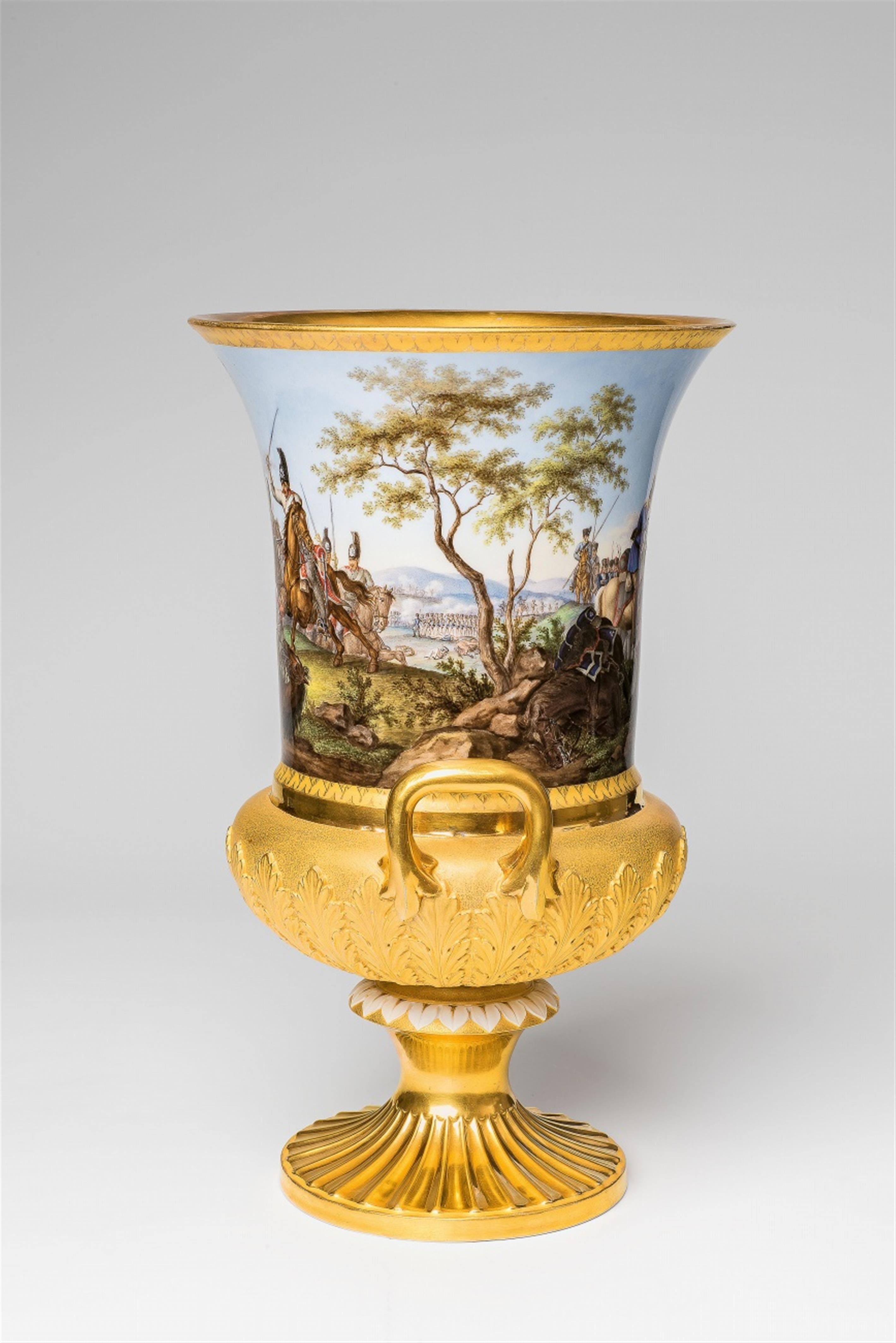 A Meissen porcelain krater form vase with scenes from the German Campaign - image-5