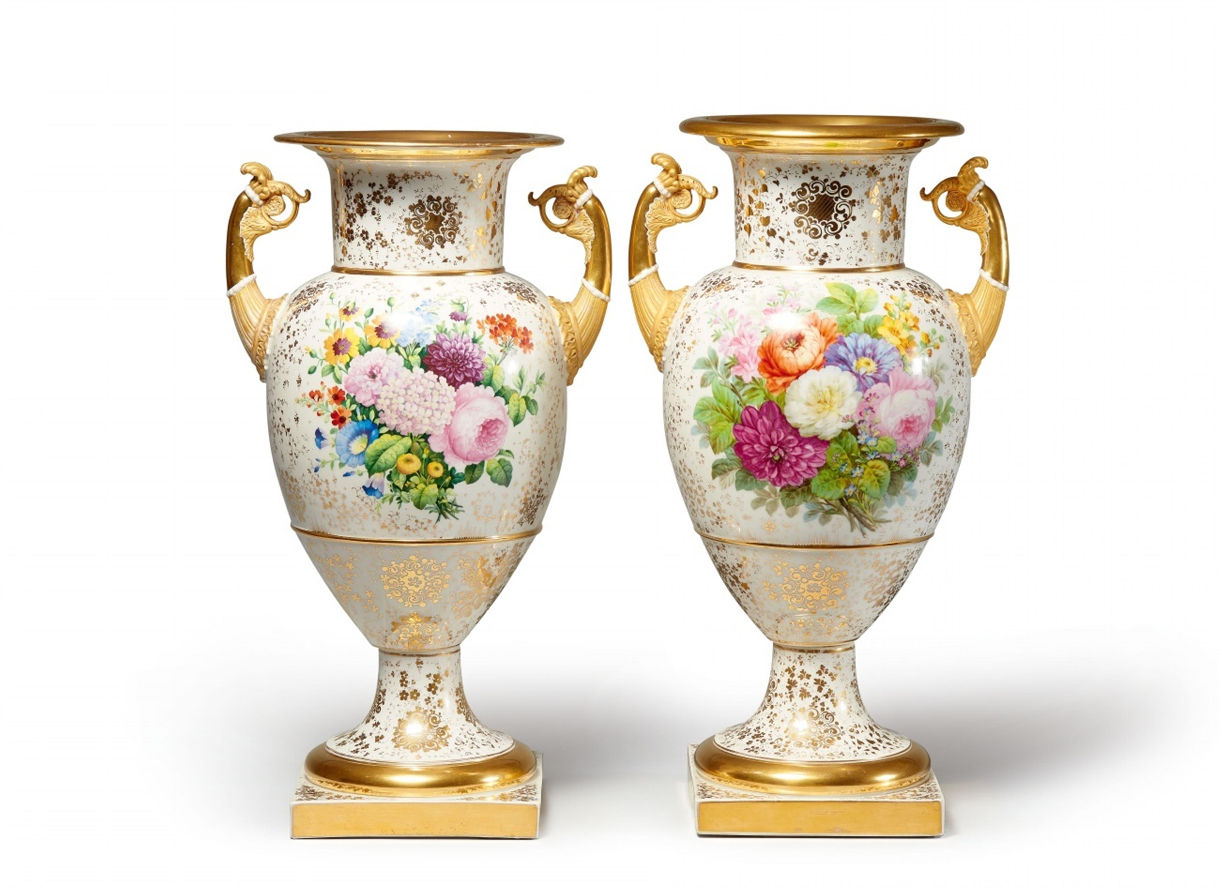 A pair of Berlin KPM porcelain amphora vases with floral decor - image-2