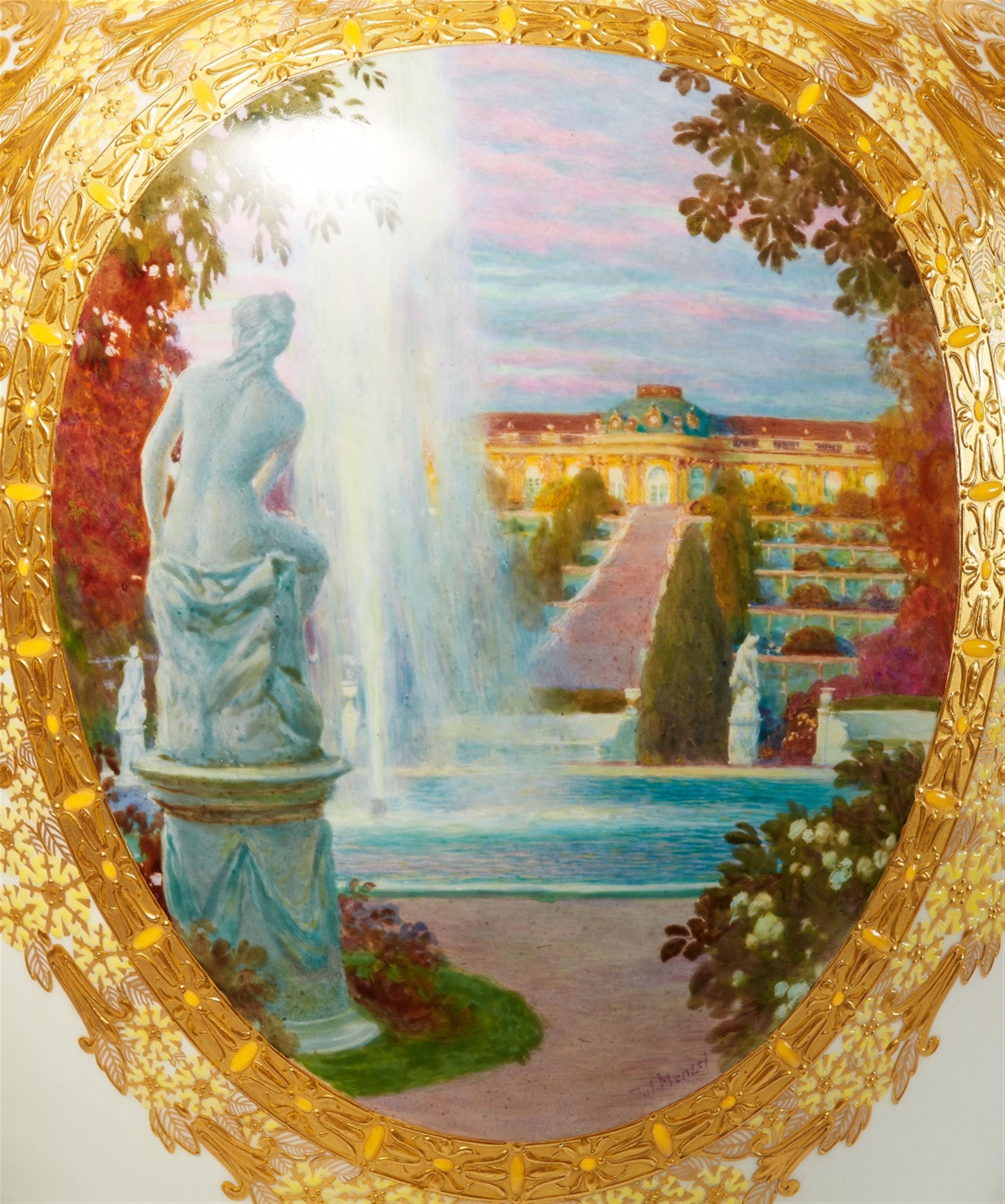 Seltene Deckelvase mit Ansichten von Schloss Sanssouci - image-4