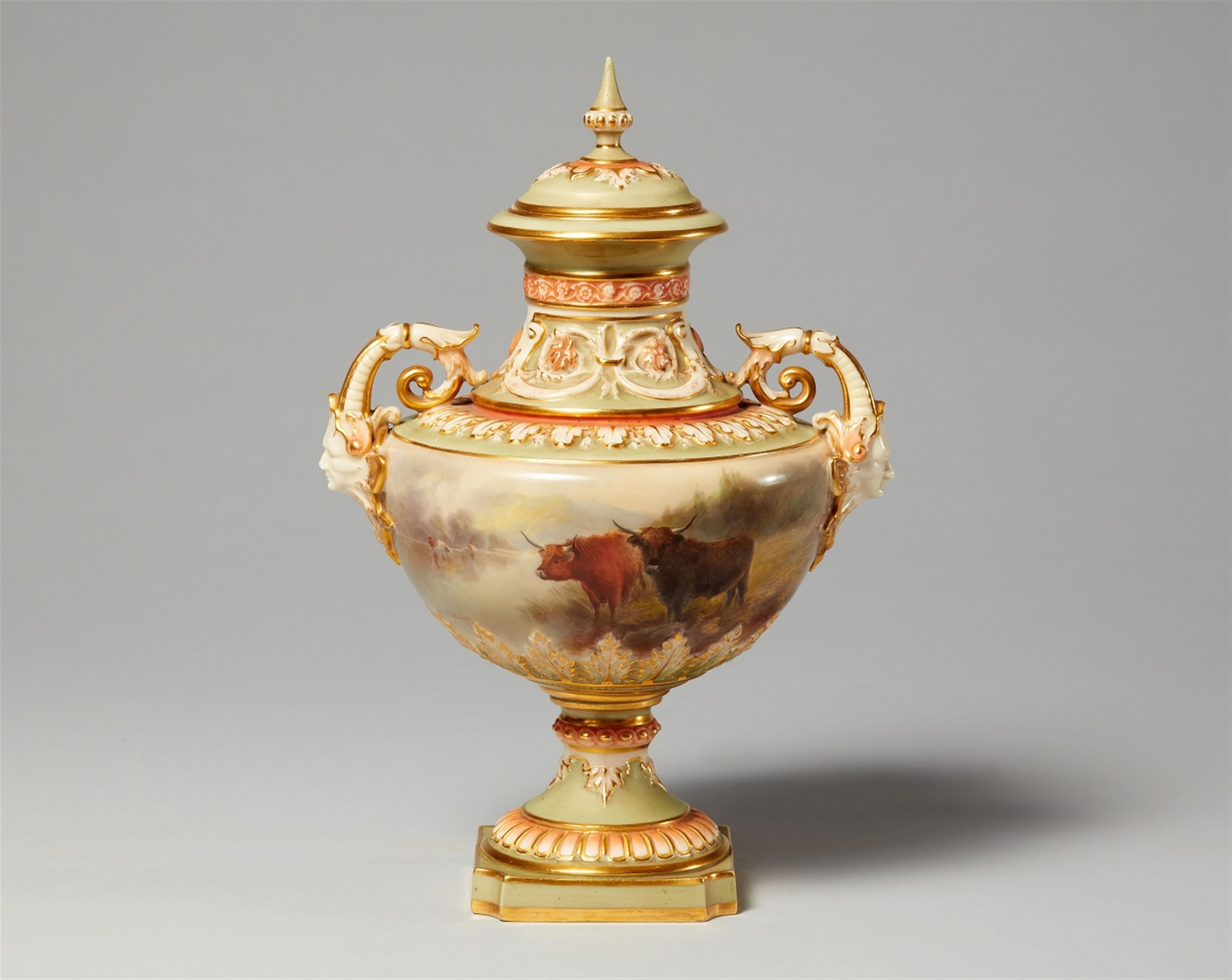 A Royal Worcester porcelain vase with Highland cattle - image-1