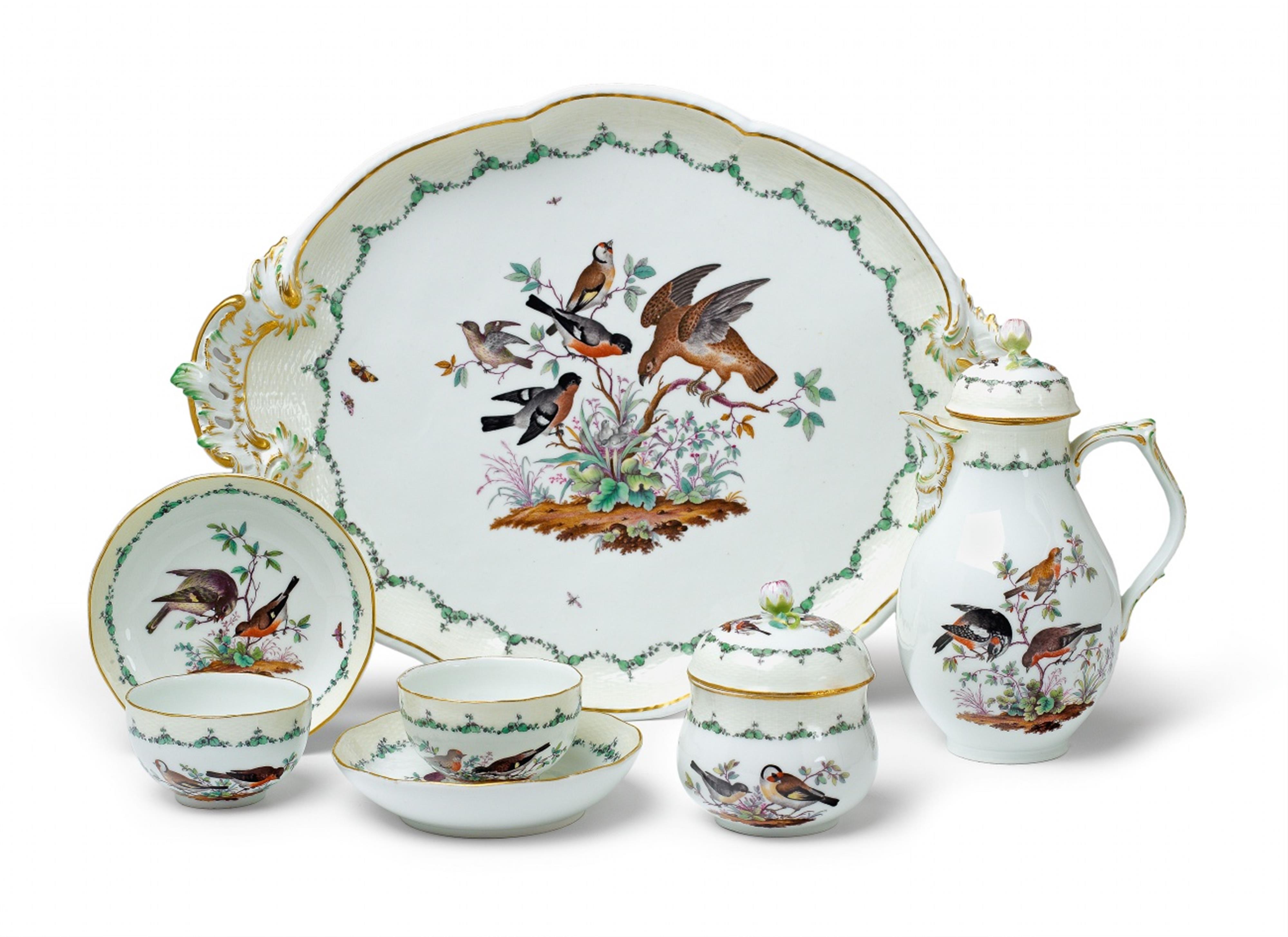 Pieces from a Berlin KPM porcelain tea service with native Continental birds - image-2