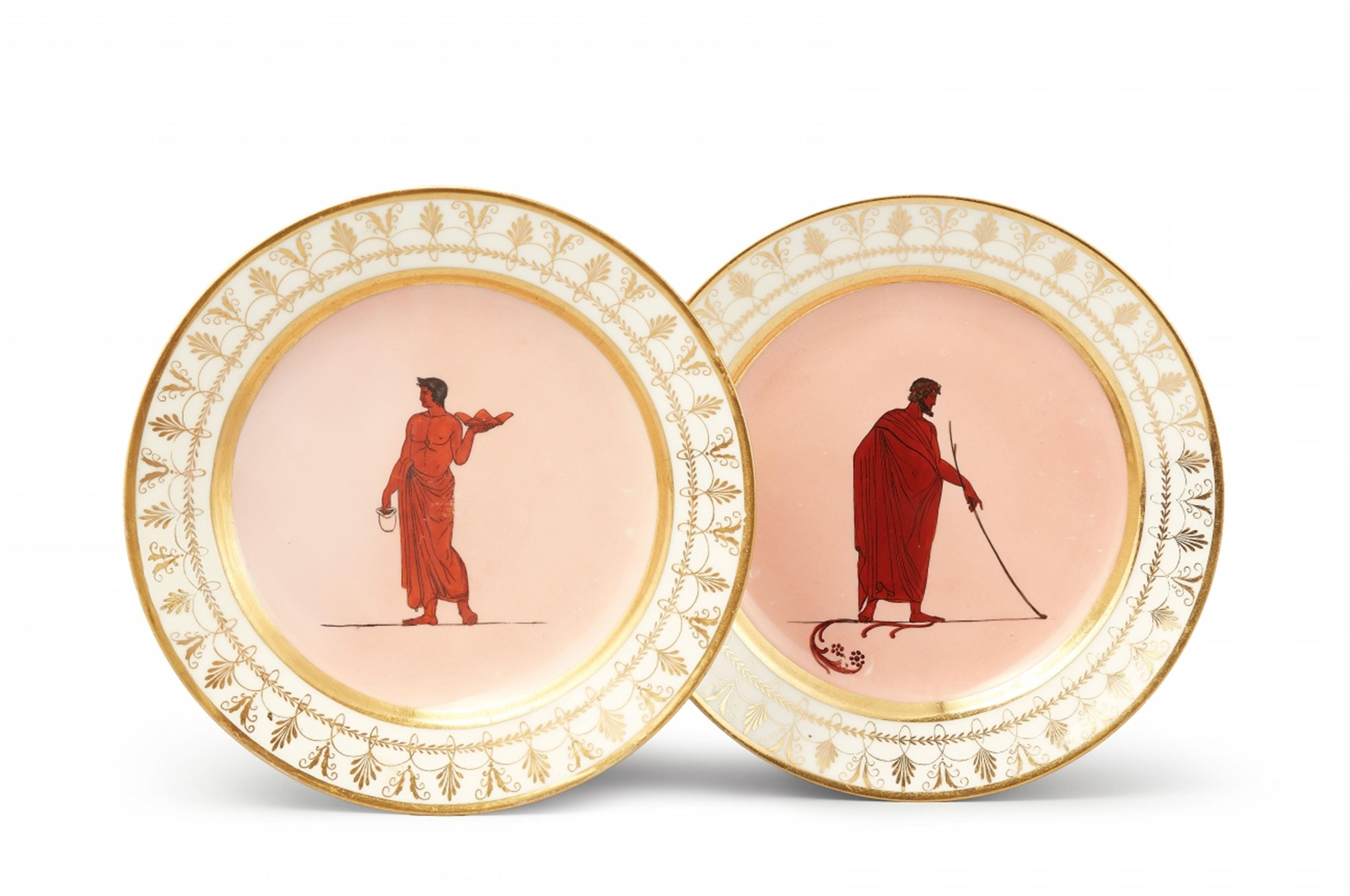 A pair of Dagoty porcelain plates with figures in the manner of Pompeii - image-1