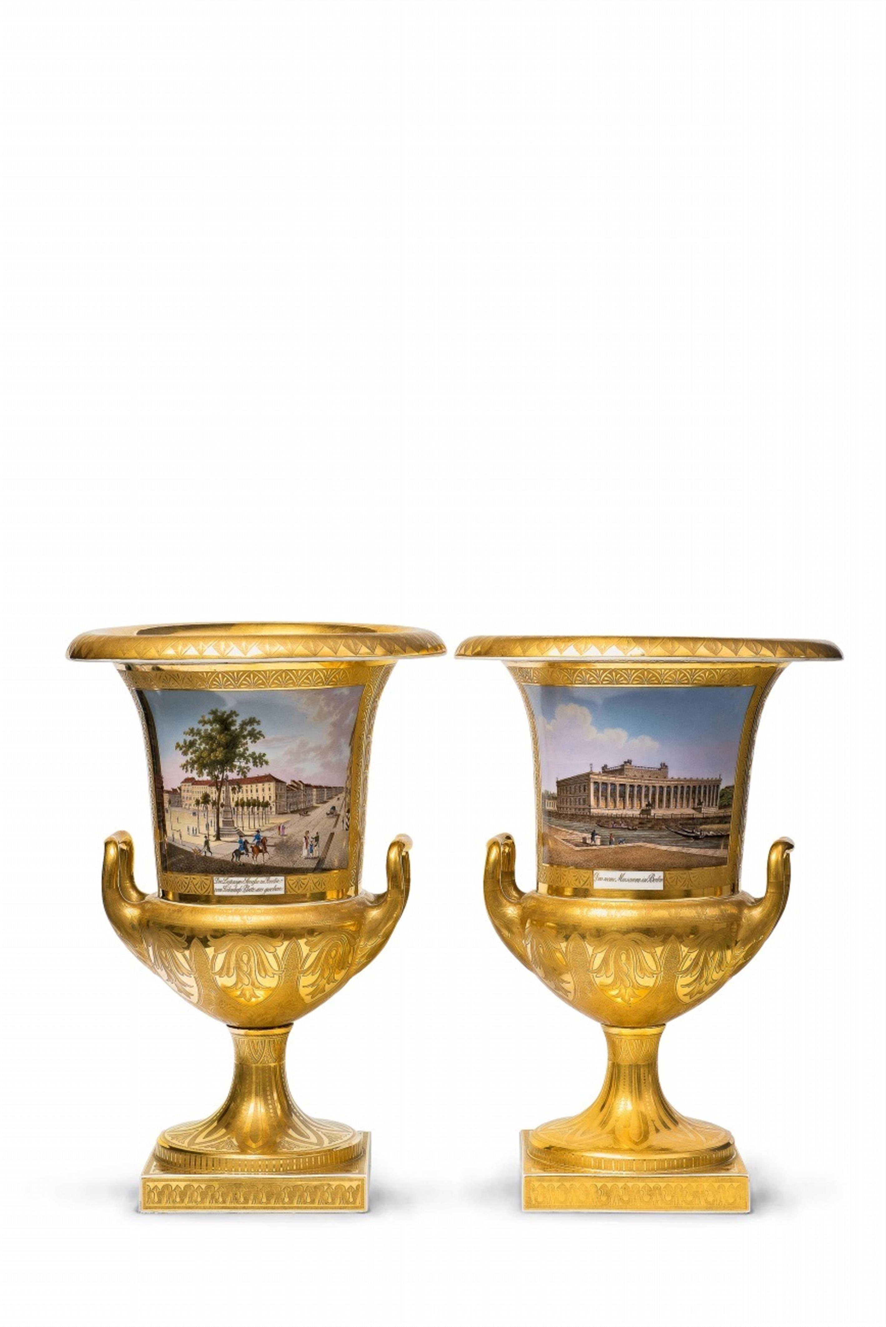 A pair of signed Berlin KPM porcelain vases with views of Berlin - image-2