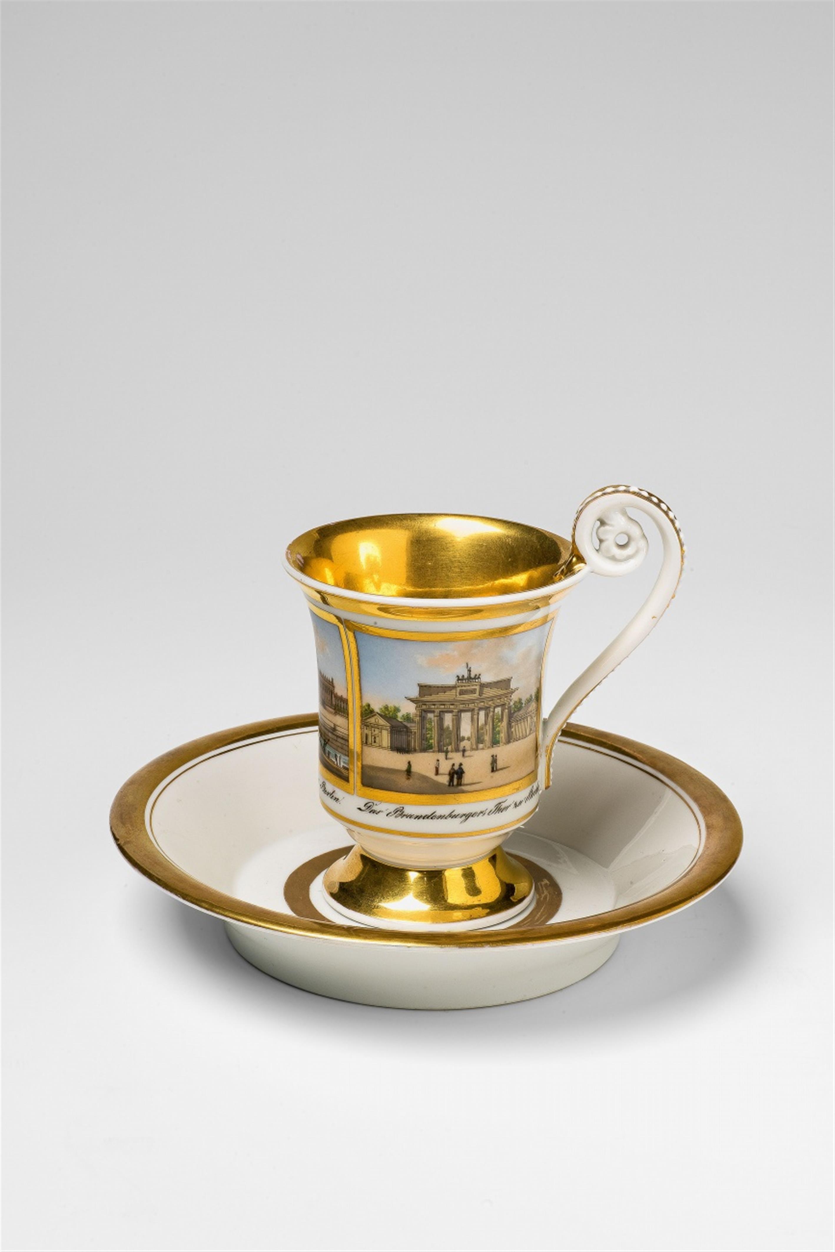 A Berlin KPM porcelain cup and saucer with three views of Berlin - image-2
