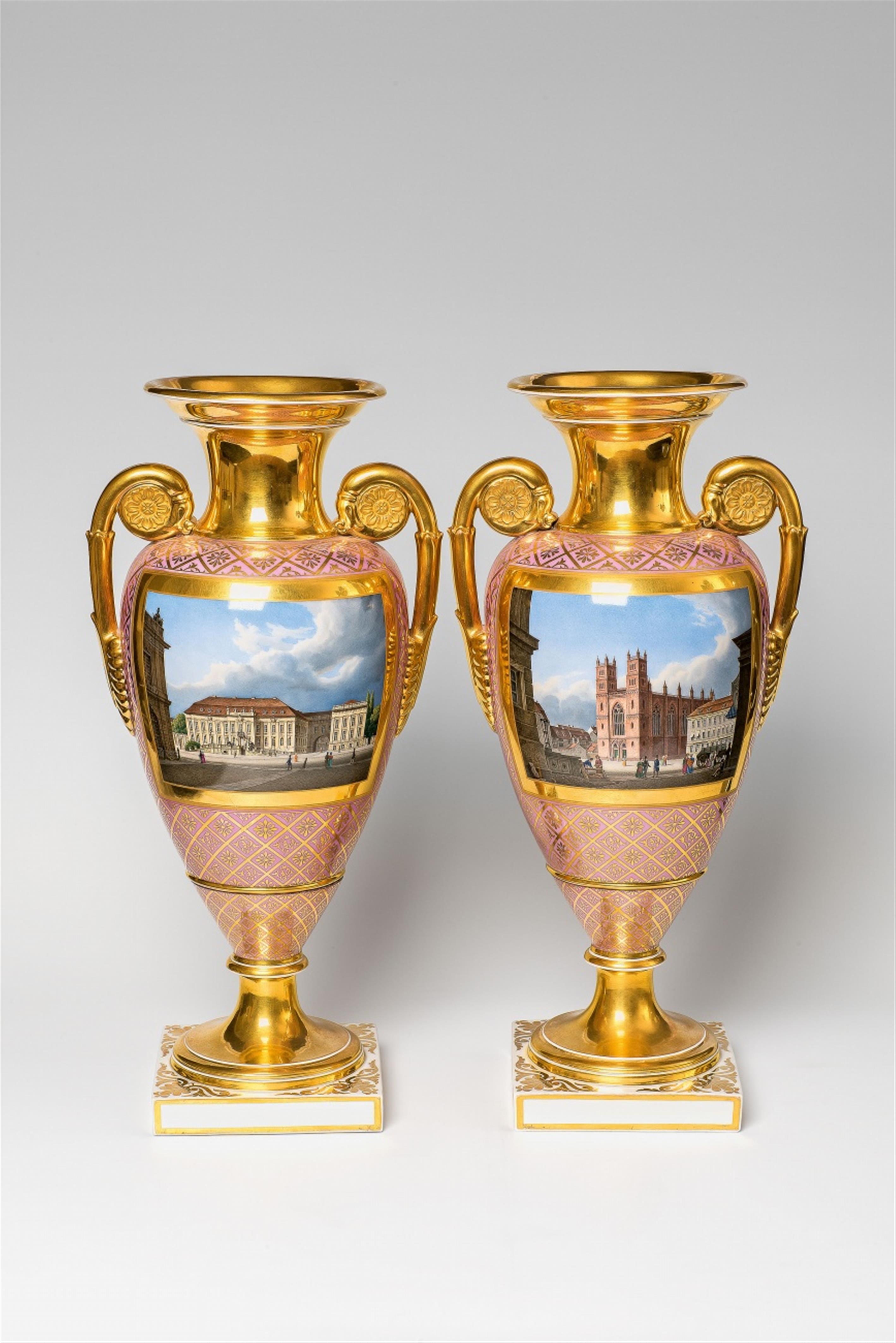 A pair of Berlin KPM porcelain vases with views of Berlin - image-2