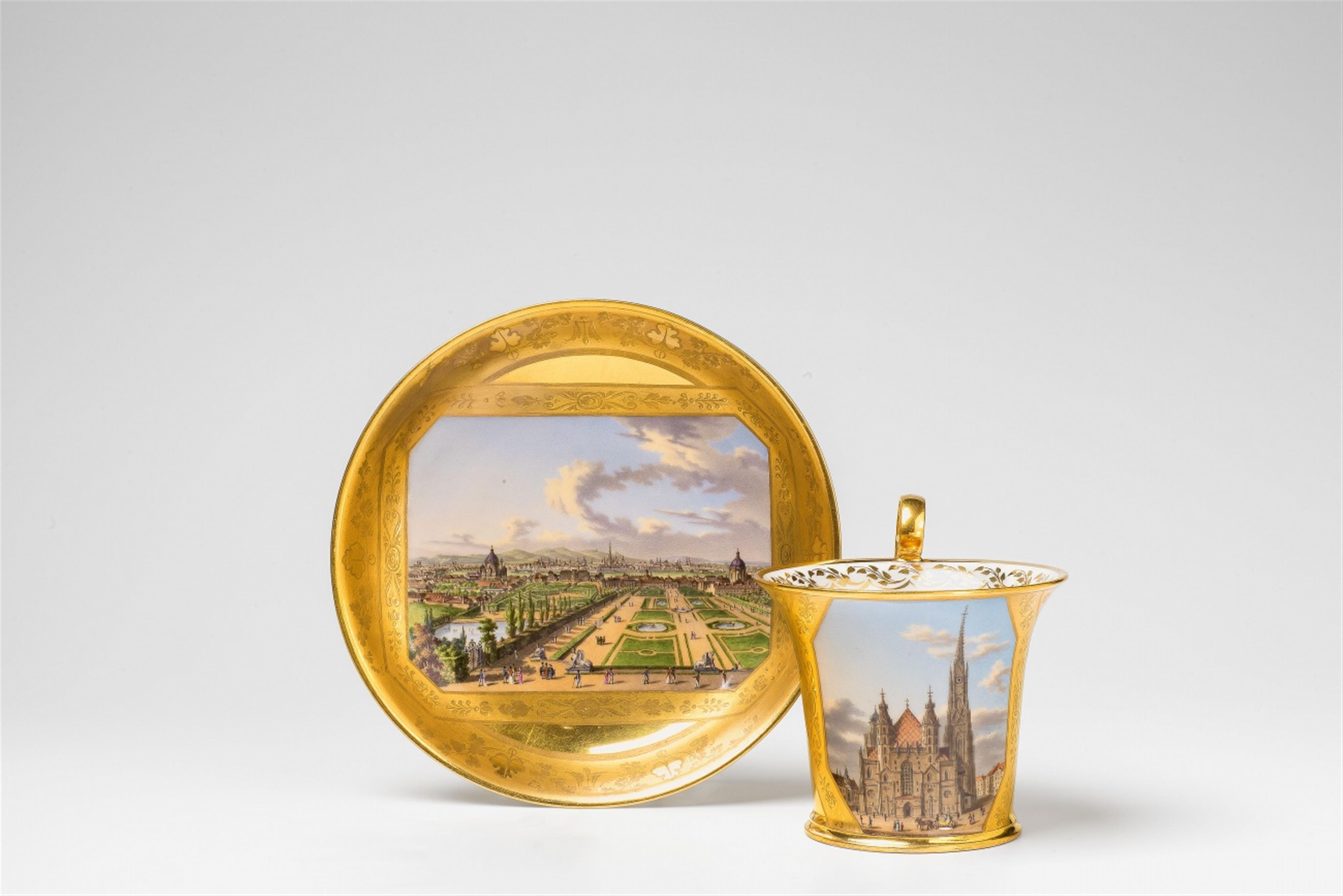 A large Vienna porcelain cup and saucer with views of Vienna - image-1