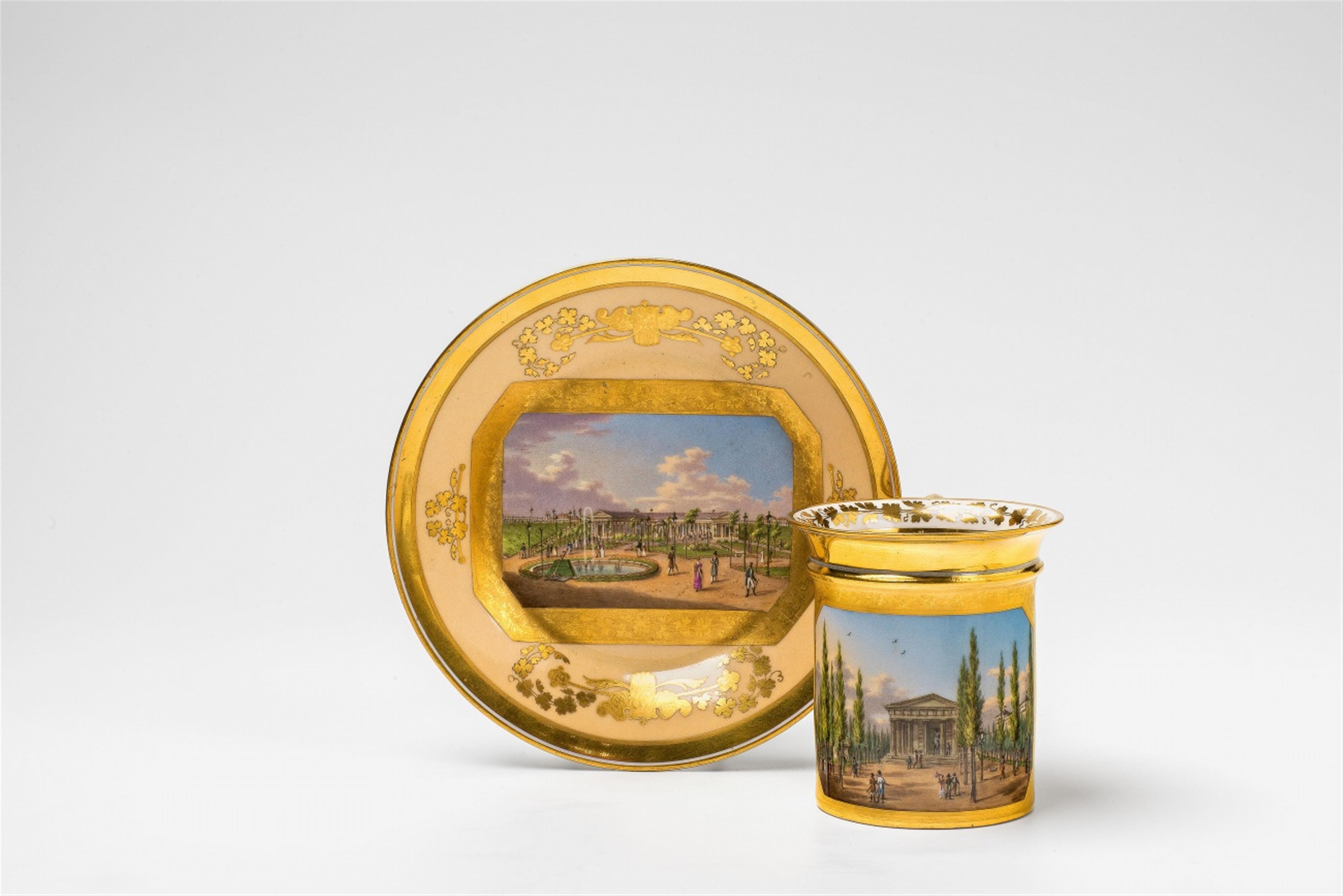 A Vienna porcelain cup and saucer with views of the Vienna Volksgarten - image-1