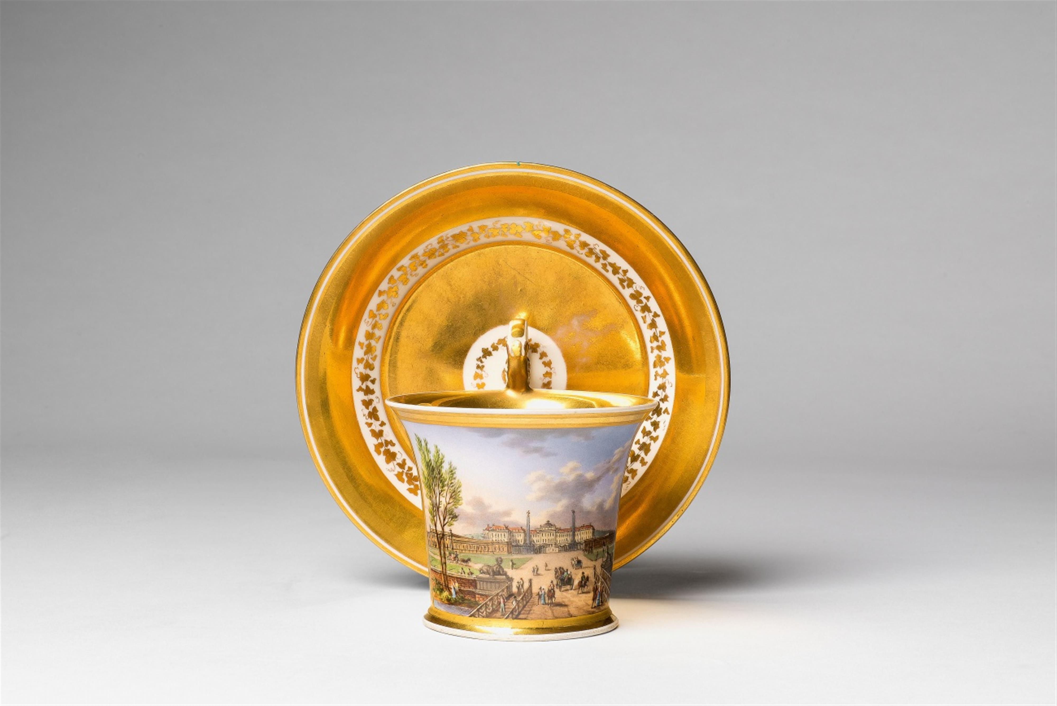 A Vienna porcelain cup and saucer with a view of Schönbrunn Castle - image-2