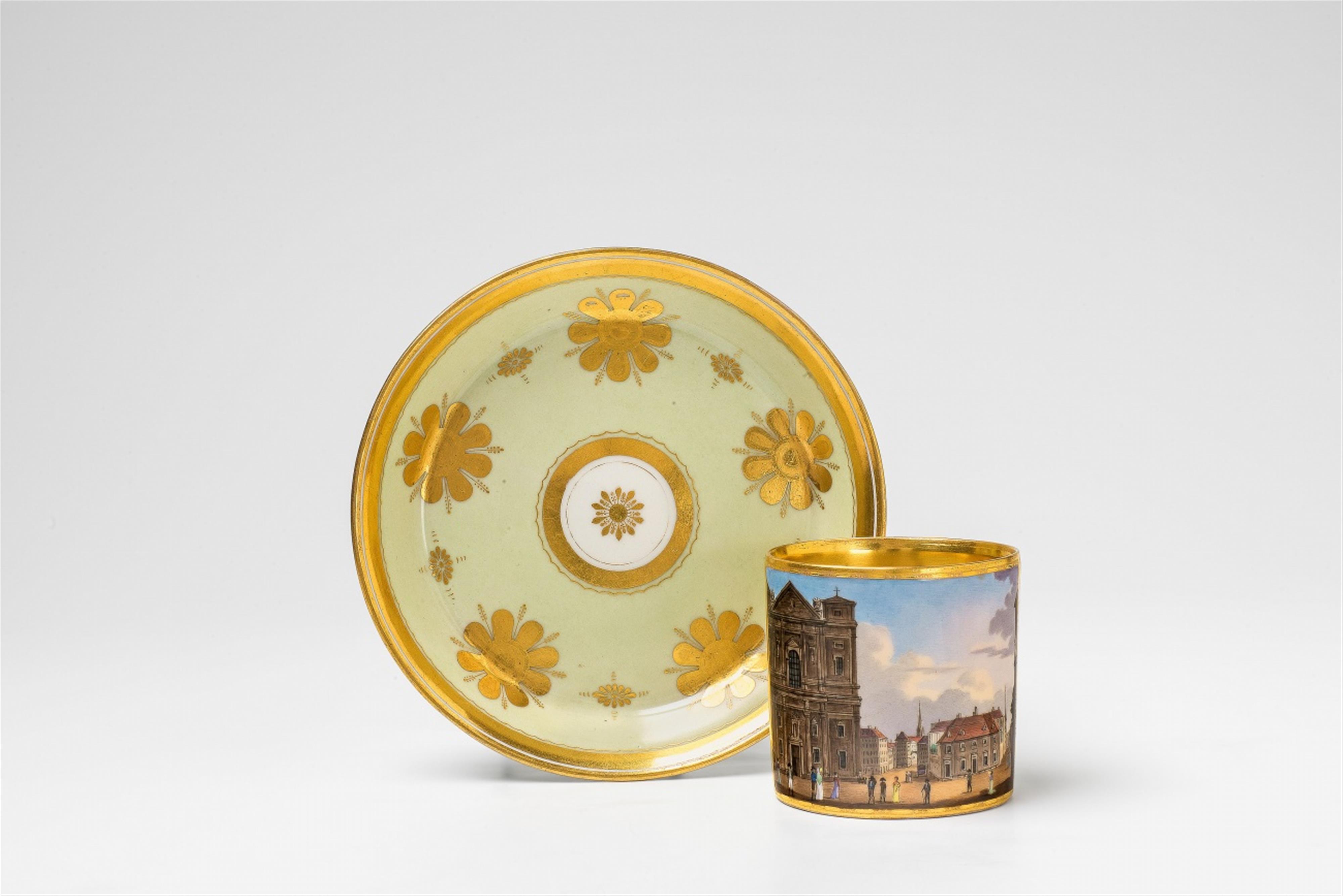 A Vienna porcelain cup and saucer with a view of the Schottenkirche - image-1