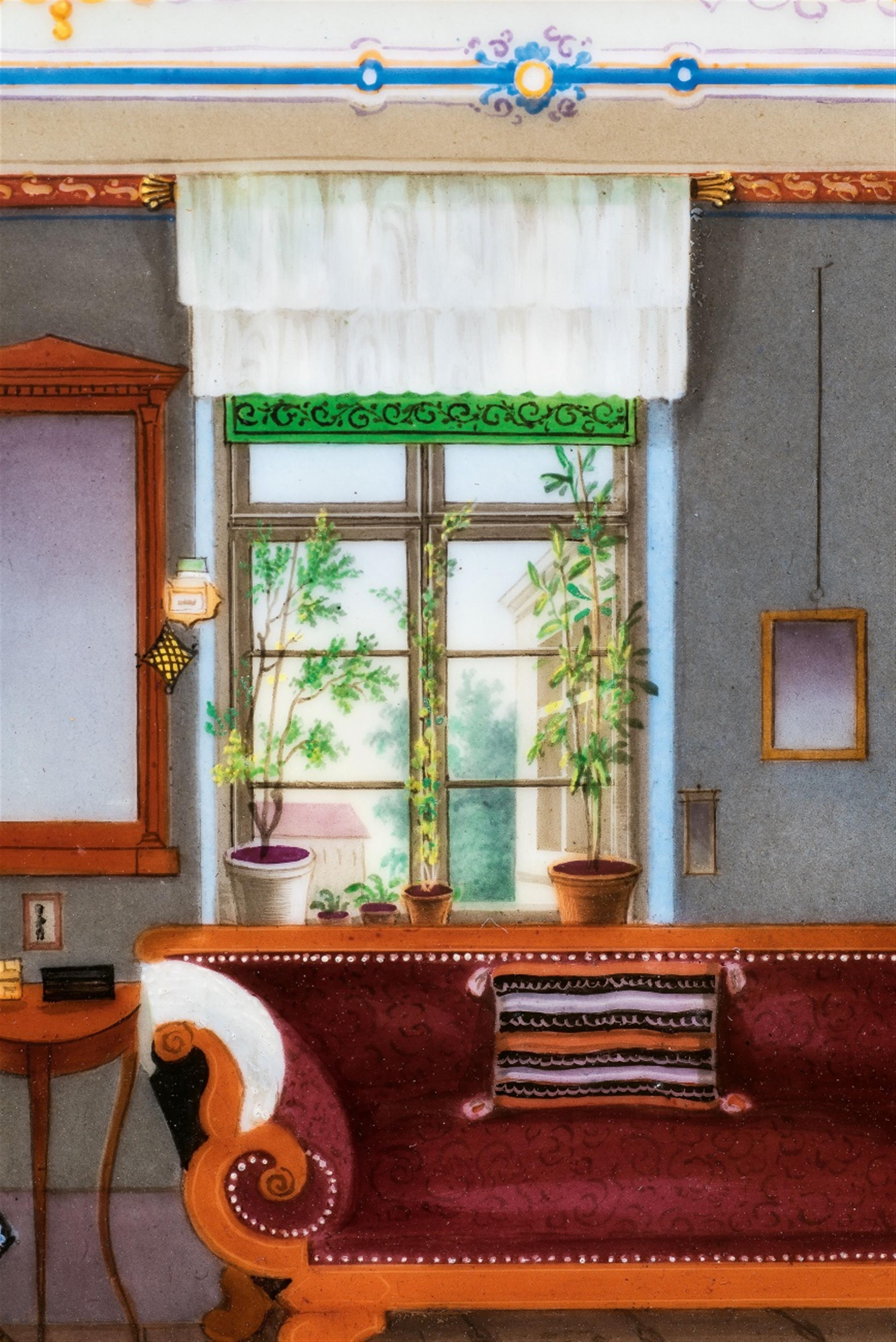 A Berlin KPM painted porcelain plaque with a view of an interior in Berlin or Potsdam - image-2