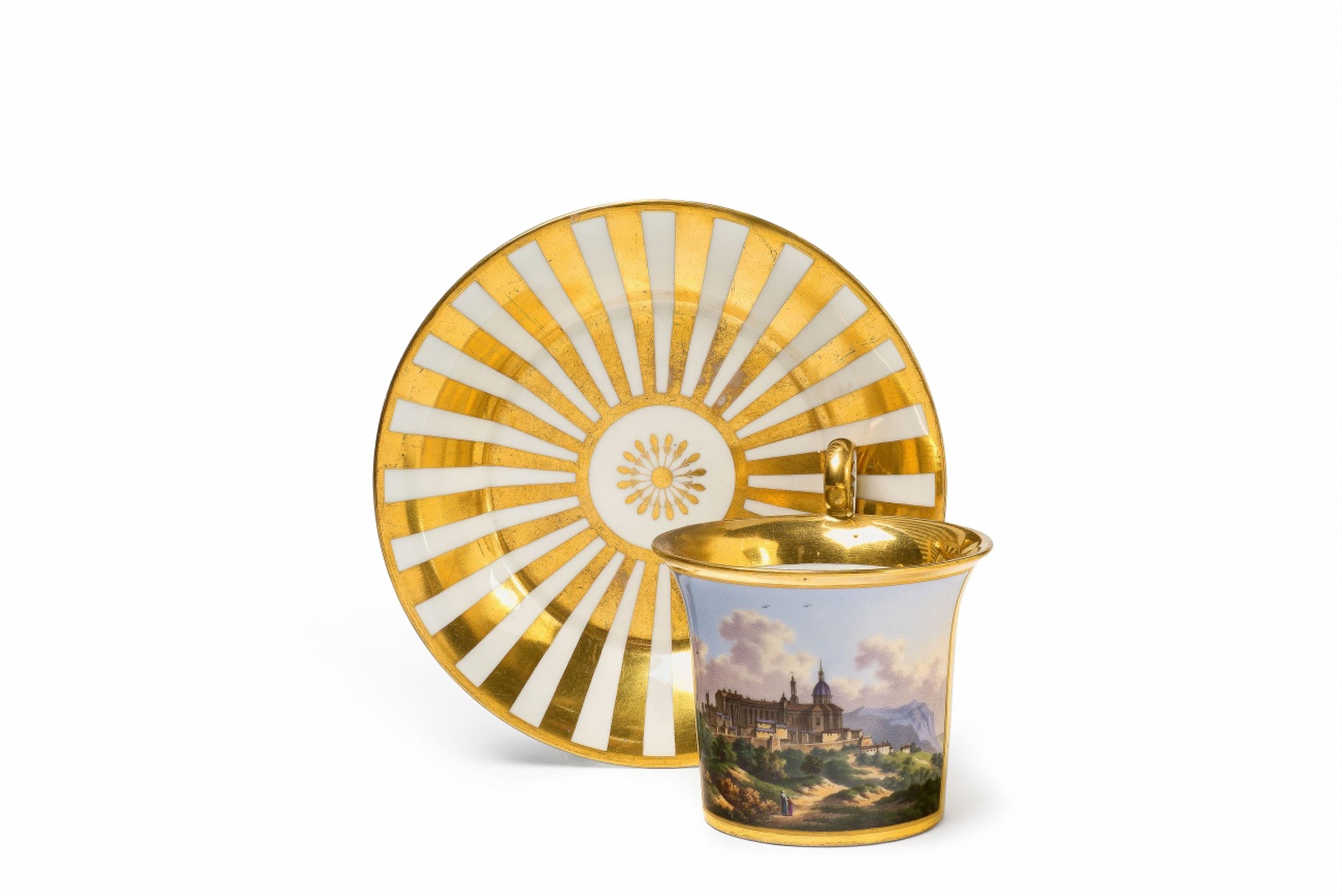 A Vienna porcelain cup and saucer with a view of the Church of Loreto - image-1