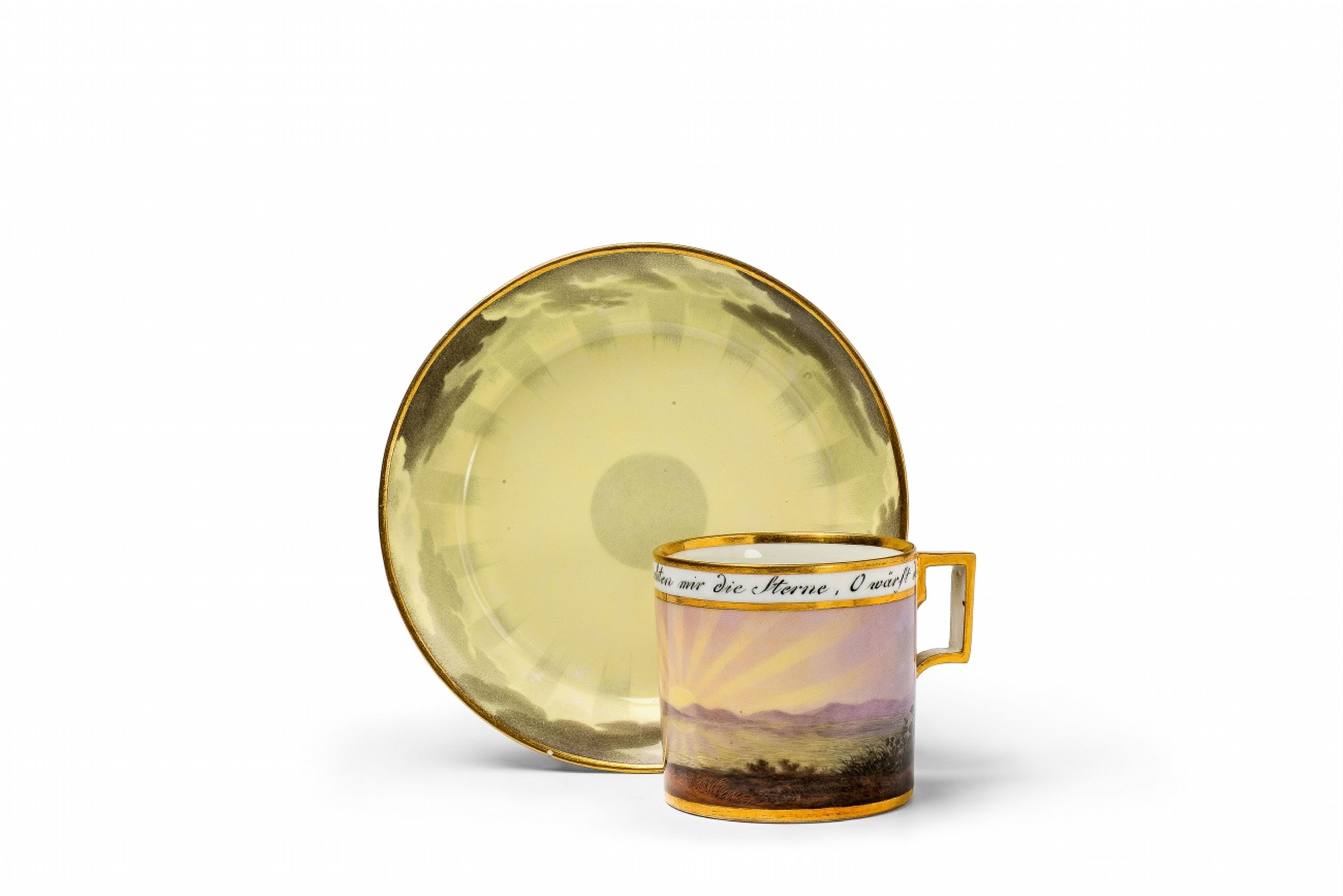A Vienna porcelain cup and saucer "Die Sonne sinkt…" - image-1