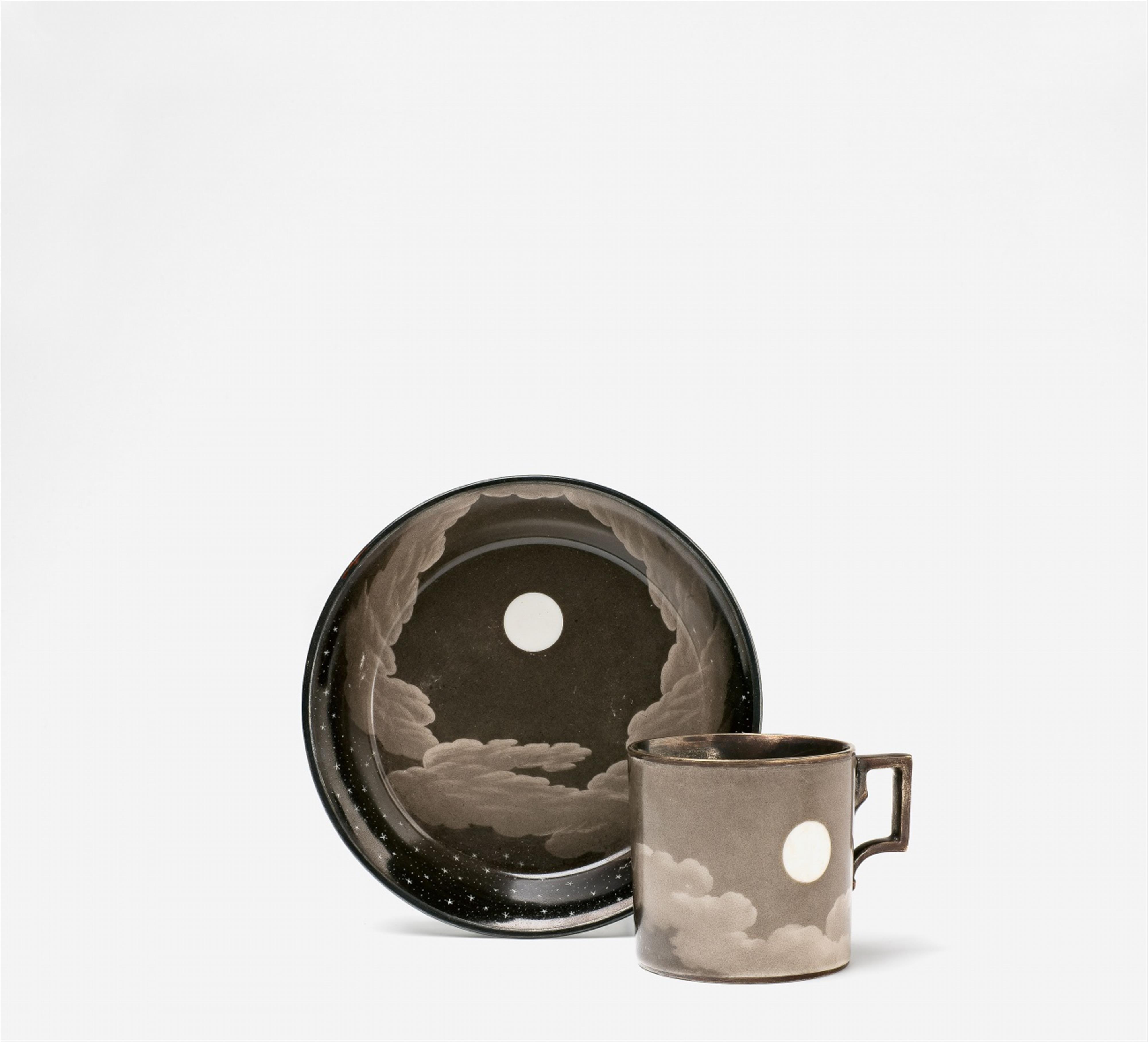 A Vienna porcelain cup and saucer painted with the night sky - image-1