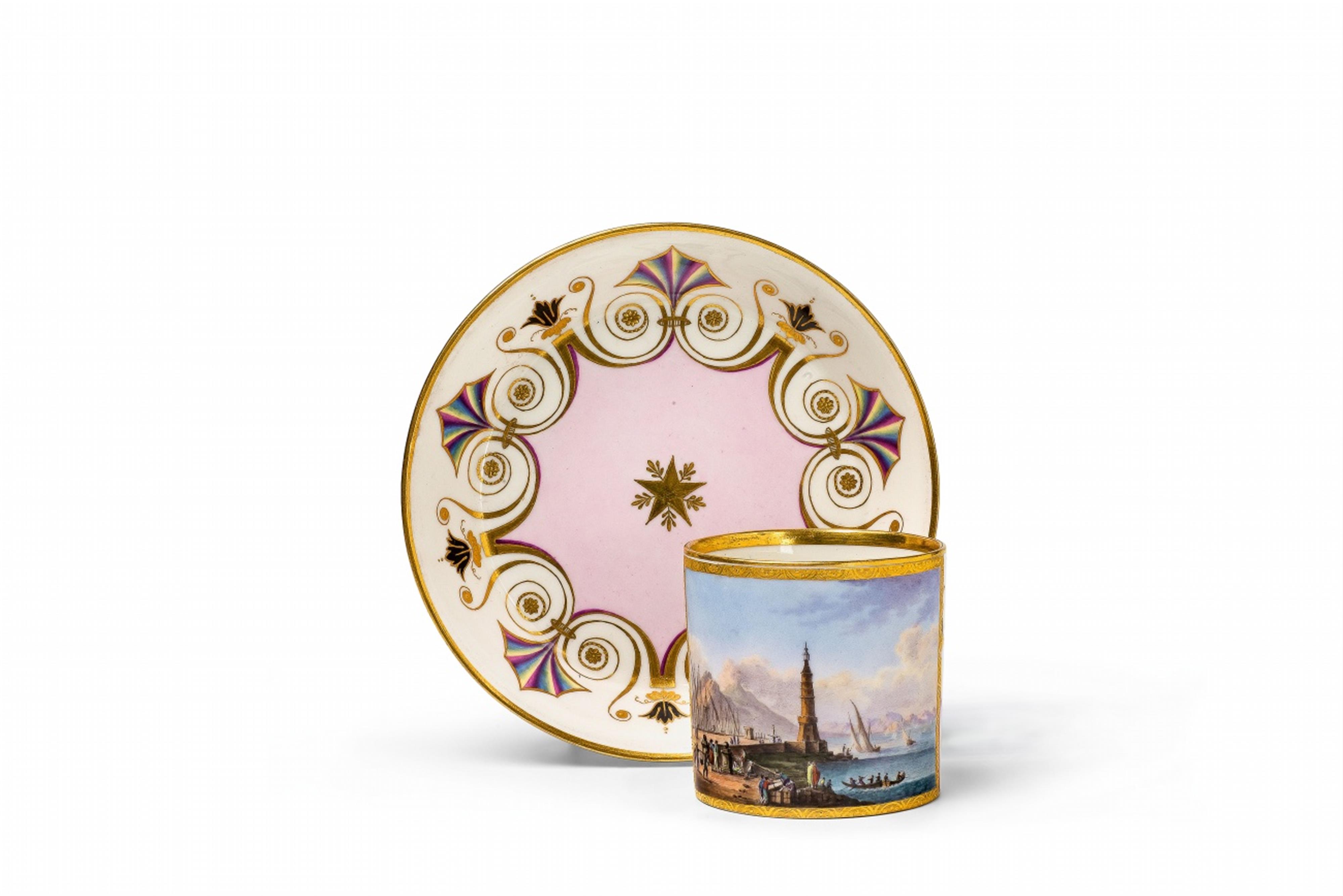 A Vienna porcelain cup and saucer with a view of Naples - image-1