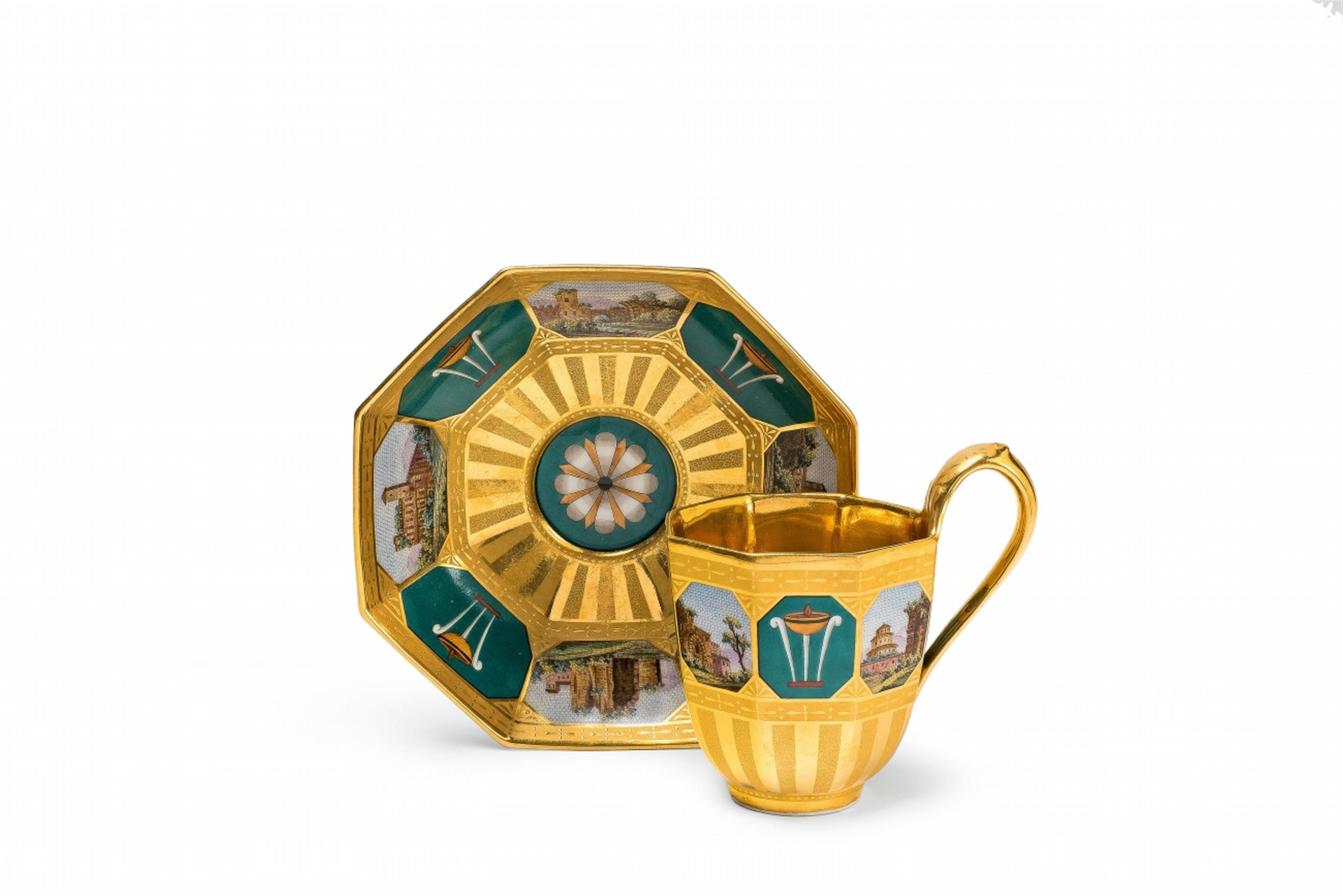 A Berlin KPM porcelain cup and saucer with ruins in micromosaic decor - image-1