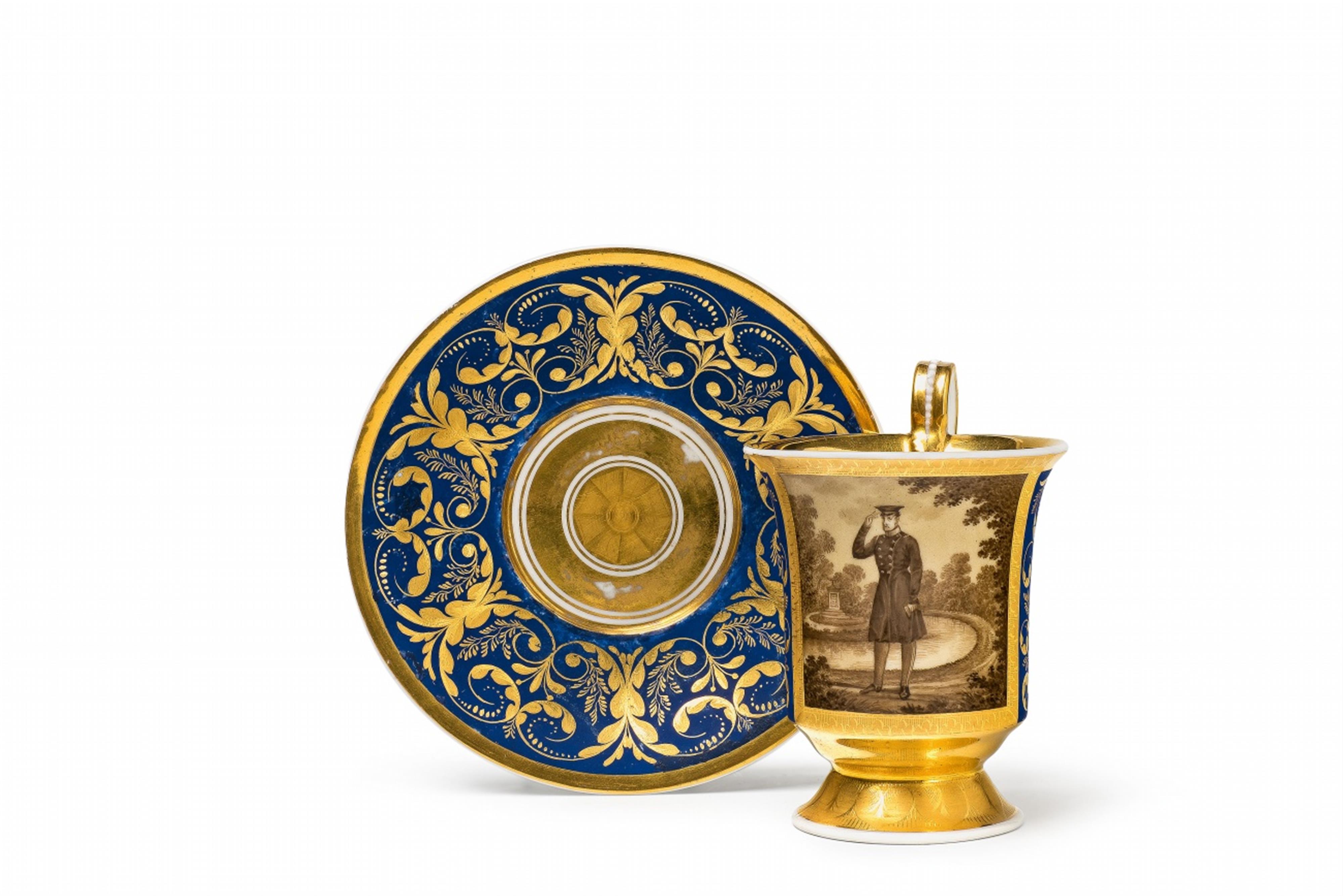 A Berlin KPM porcelain cup and saucer with a portrait of Friedrich Wilhelm III and the Luiseninsel - image-1