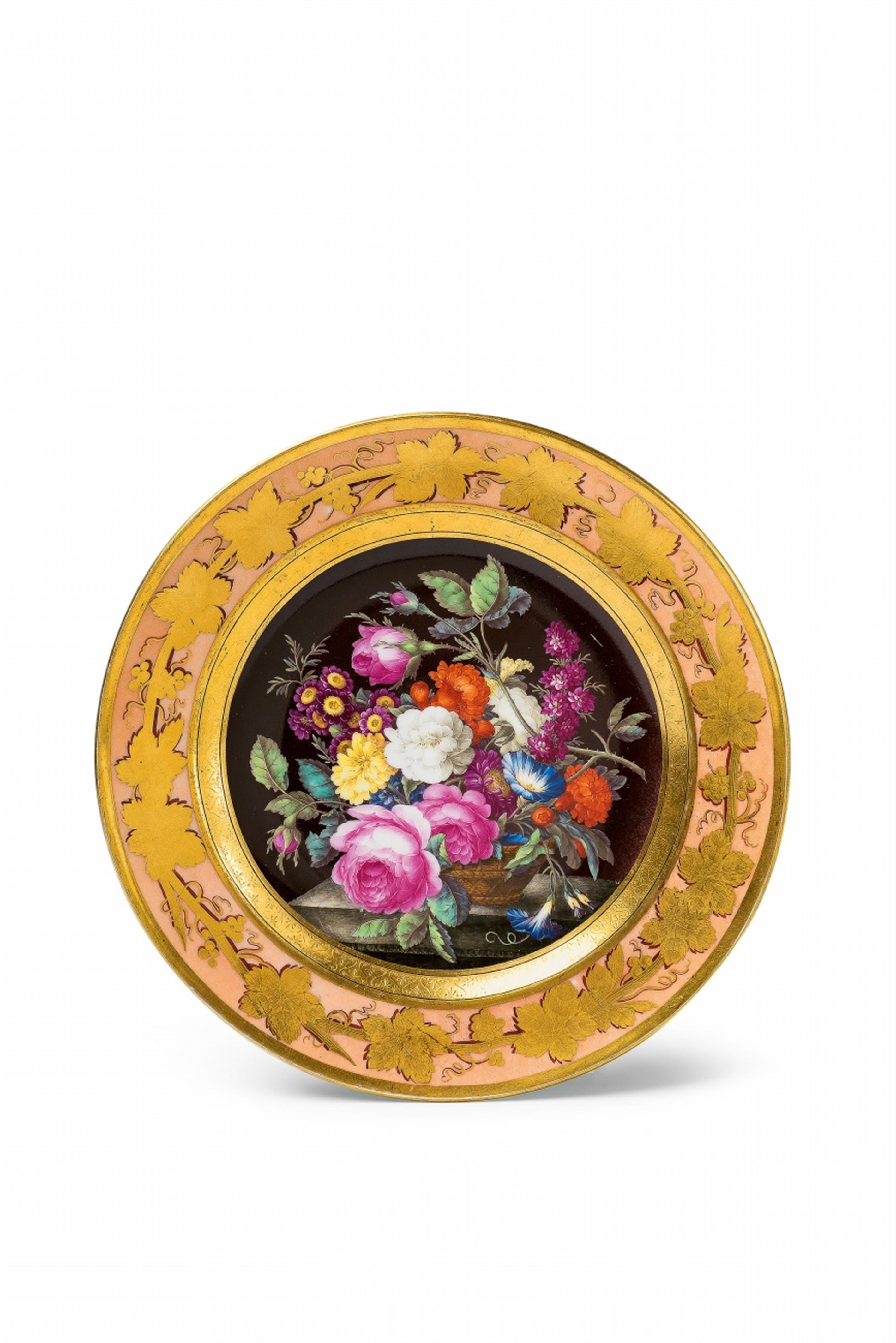 A Berlin KPM porcelain plate with a basket of flowers - image-1