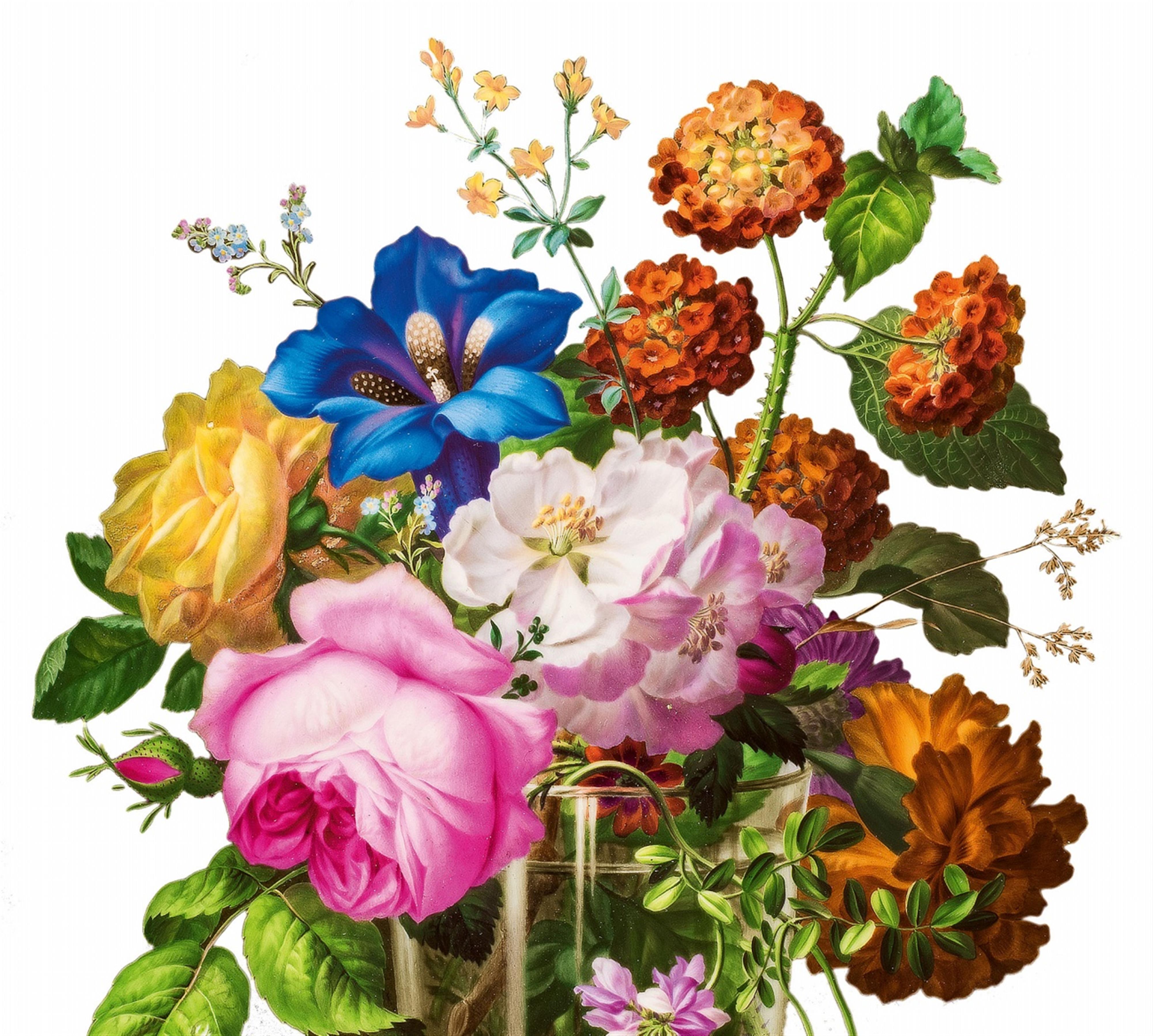 Signiertes Porzellanbild mit Blumenvase - image-2