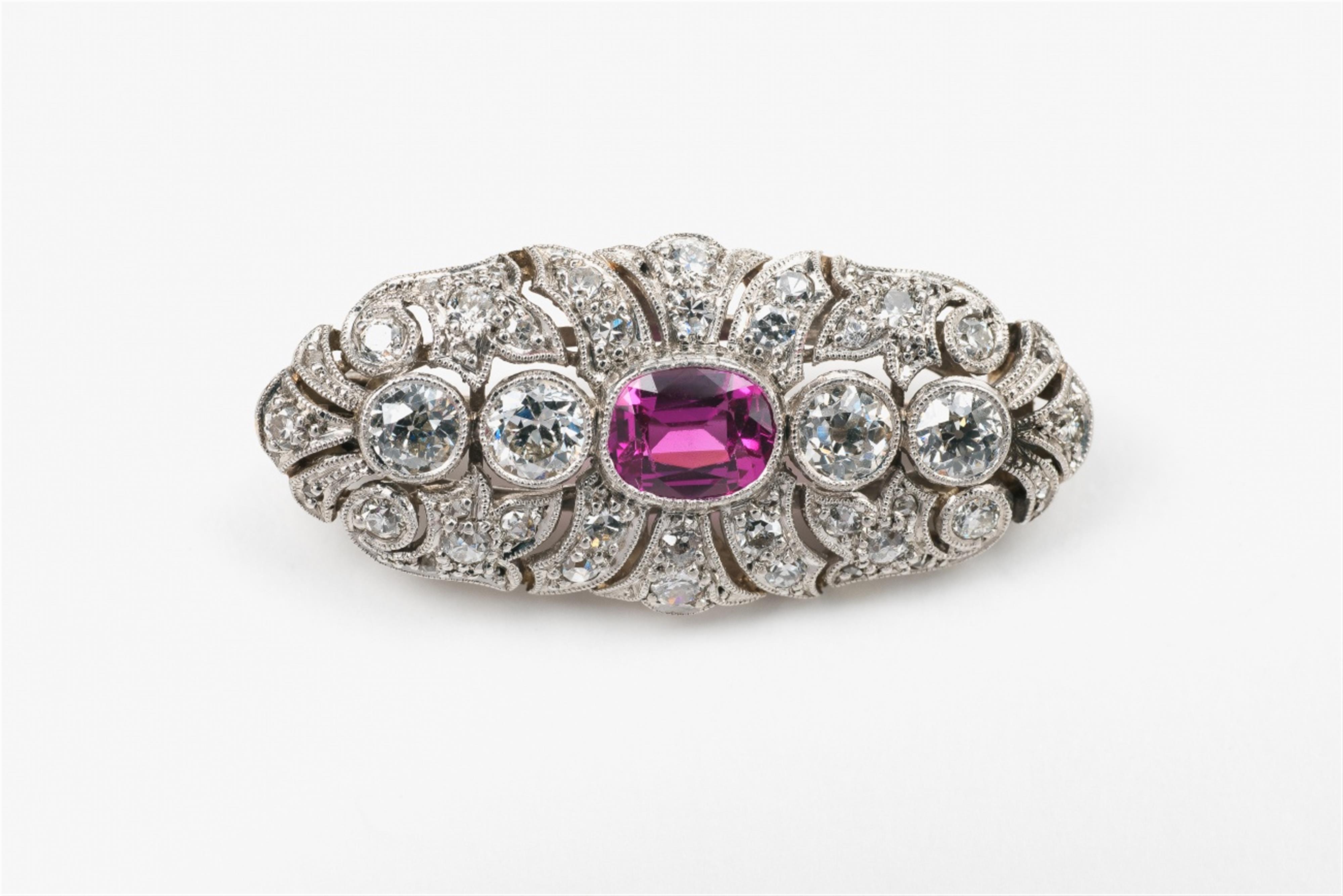 A platinum diamond and pink sapphire Belle Epoque brooch - image-1
