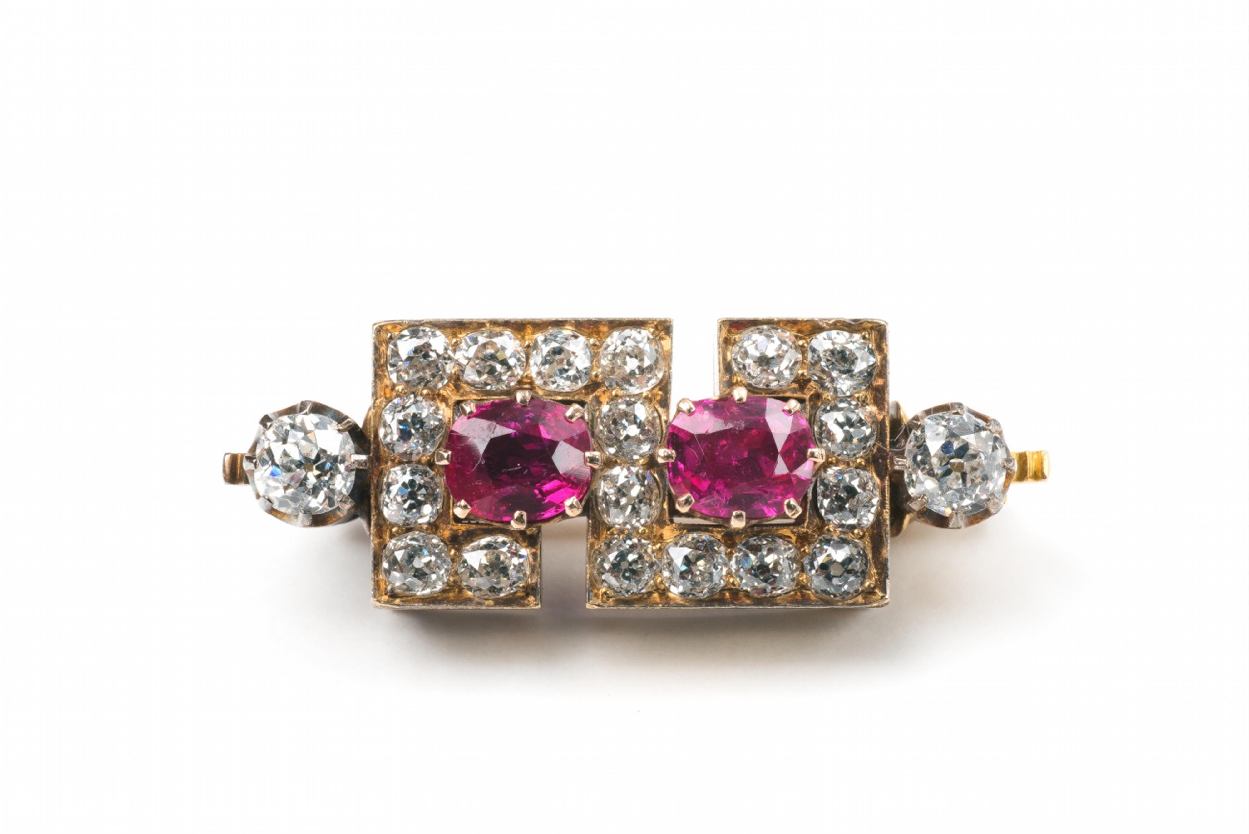 A 14k gold diamond and ruby brooch - image-1