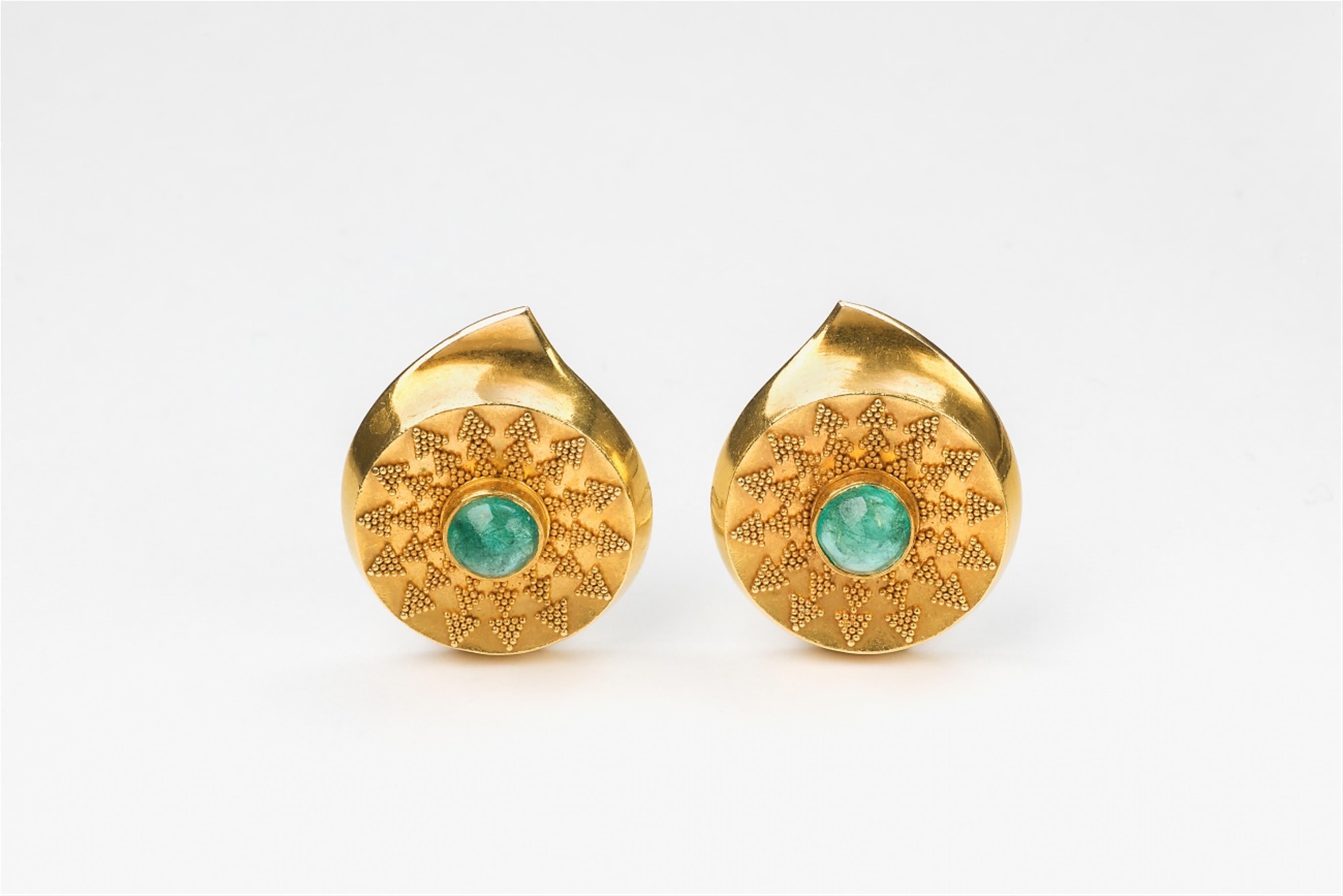 A pair of 18k gold granulation clip earrings - image-1